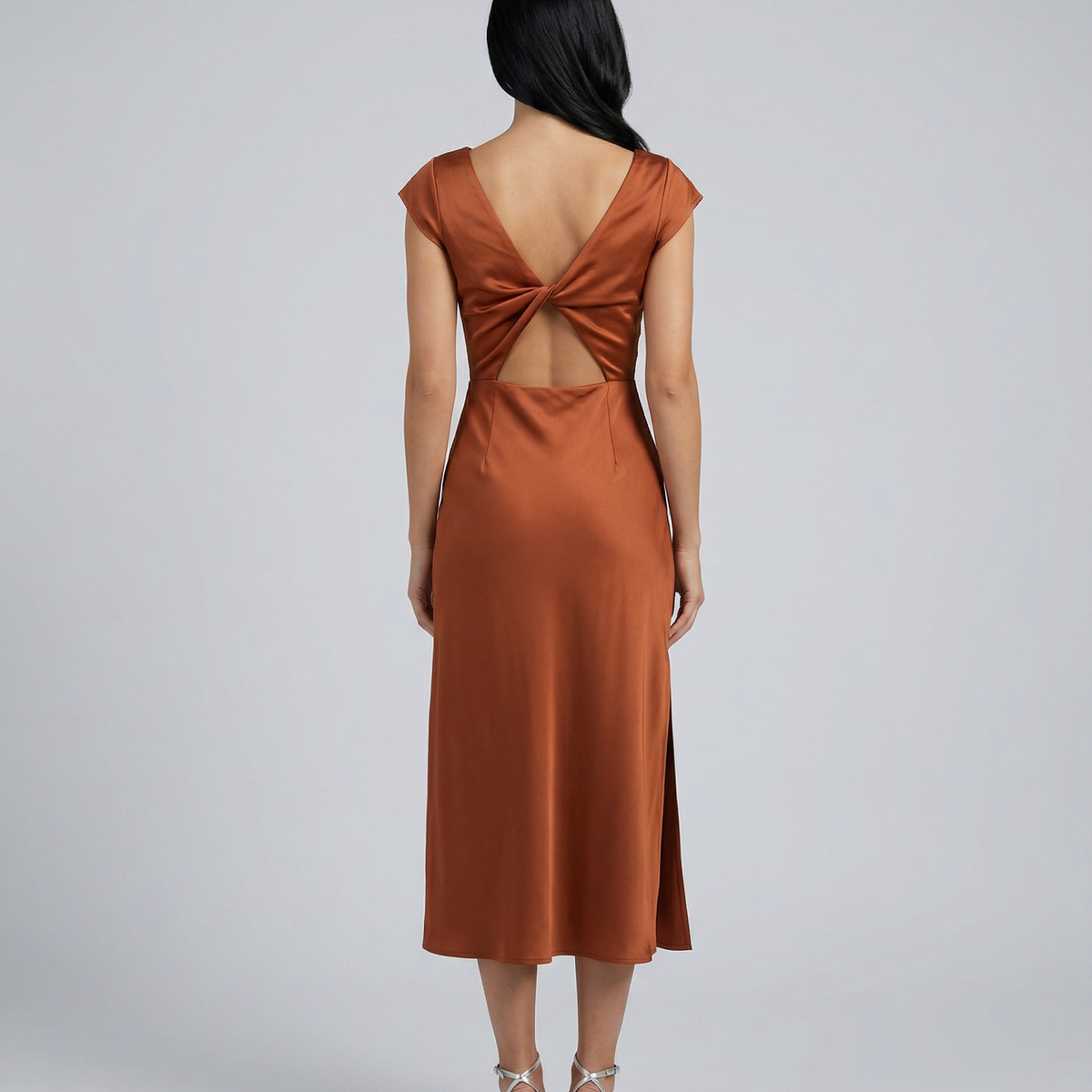 Jaime | Satin Midi Dress with Open Back Twist