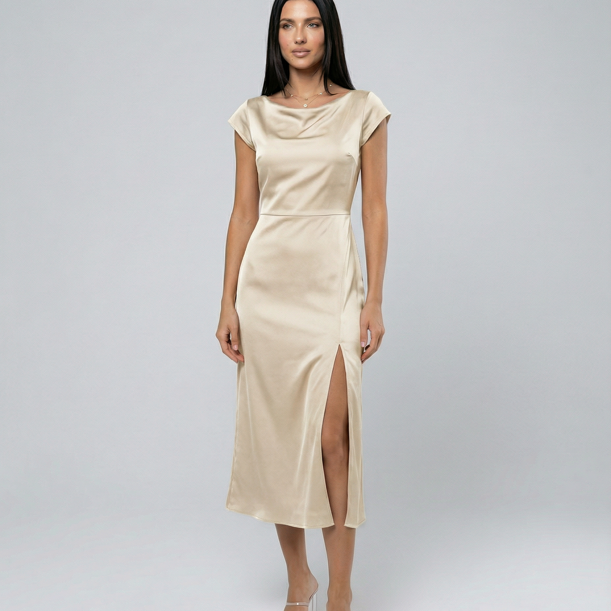 Jaime | Satin Midi Dress with Open Back Twist