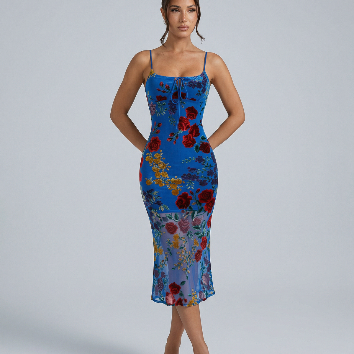 Genesis | Floral Backless Midi Dress with Spaghetti Straps