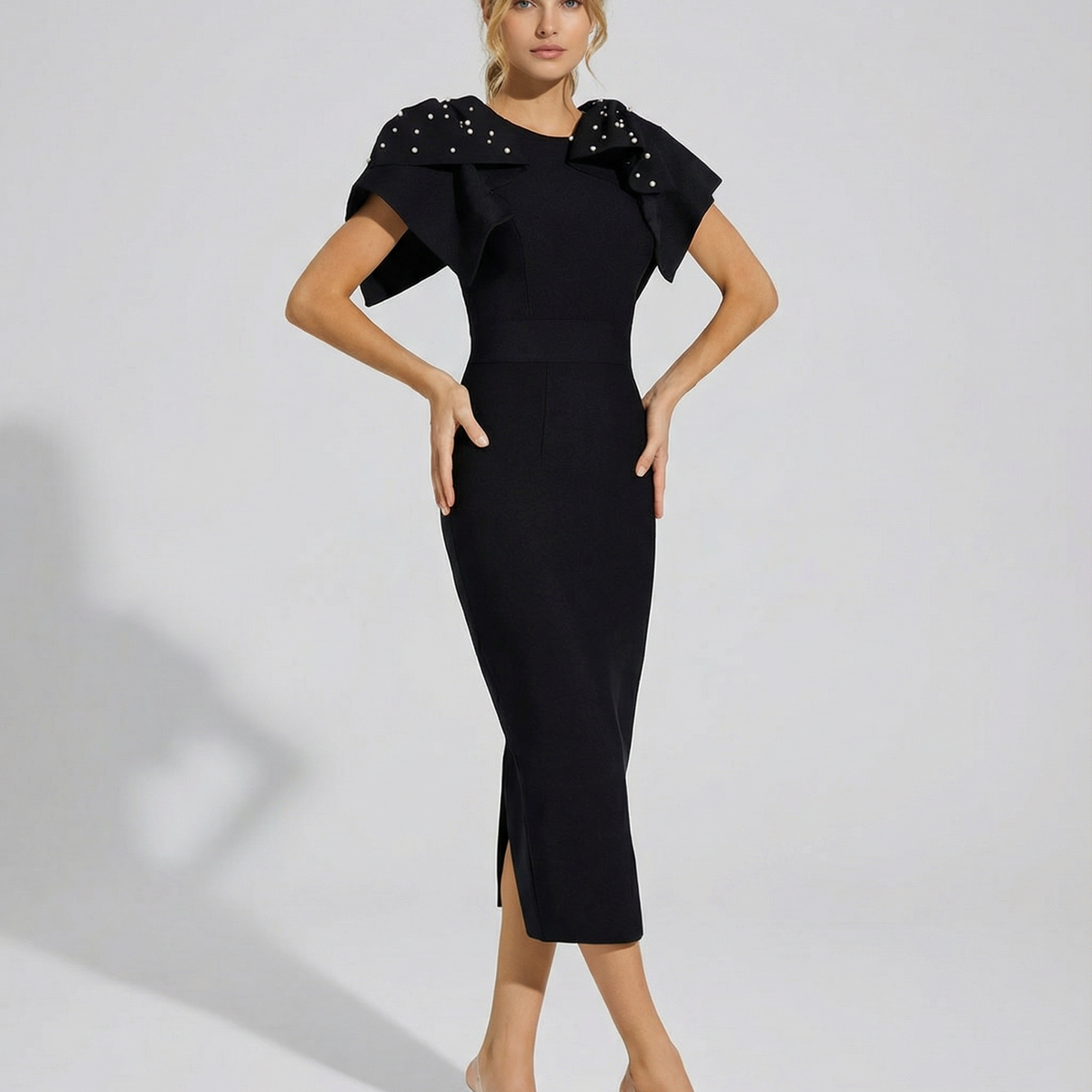 Cathy | Midi Dress with Embellished Shoulder Detail