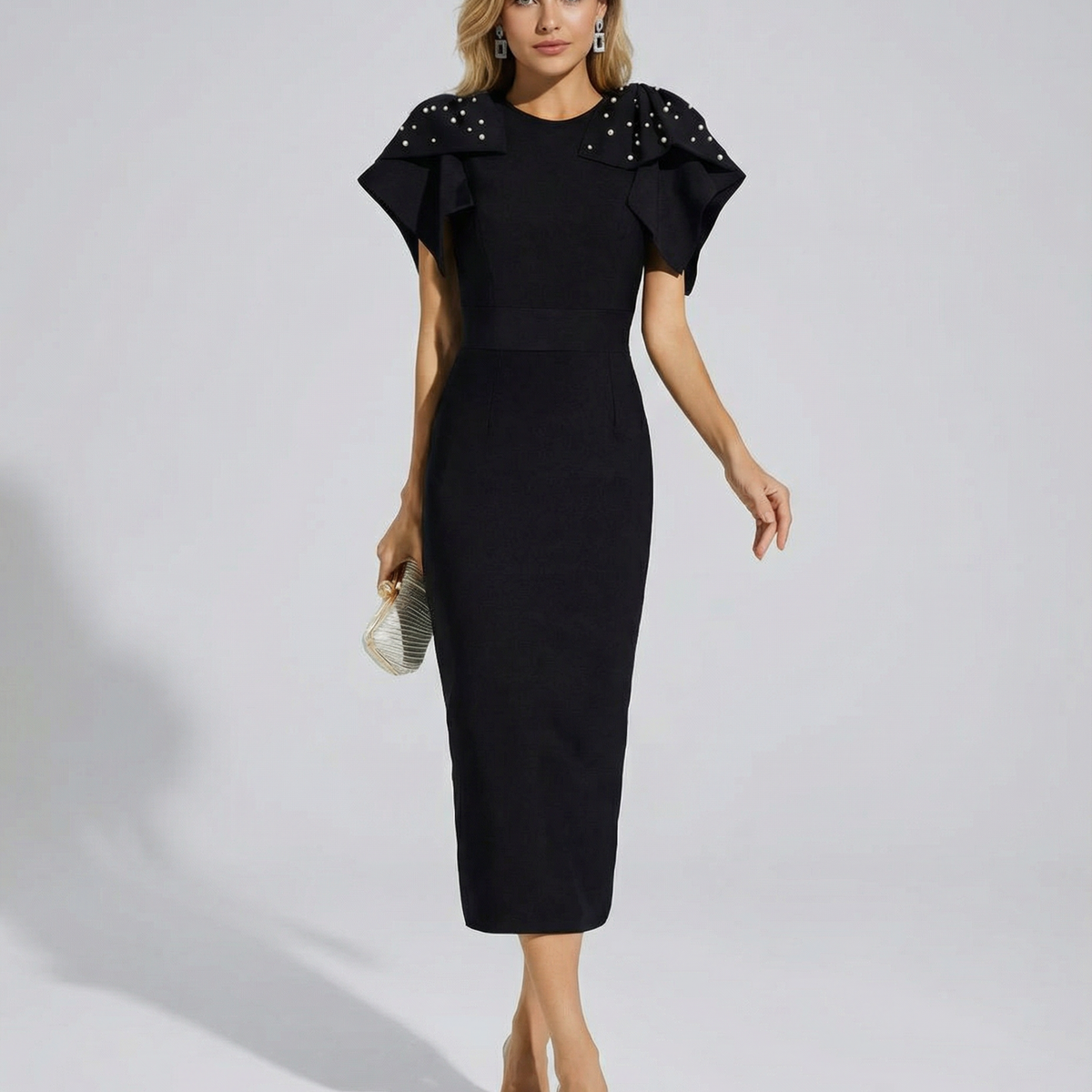 Cathy | Midi Dress with Embellished Shoulder Detail