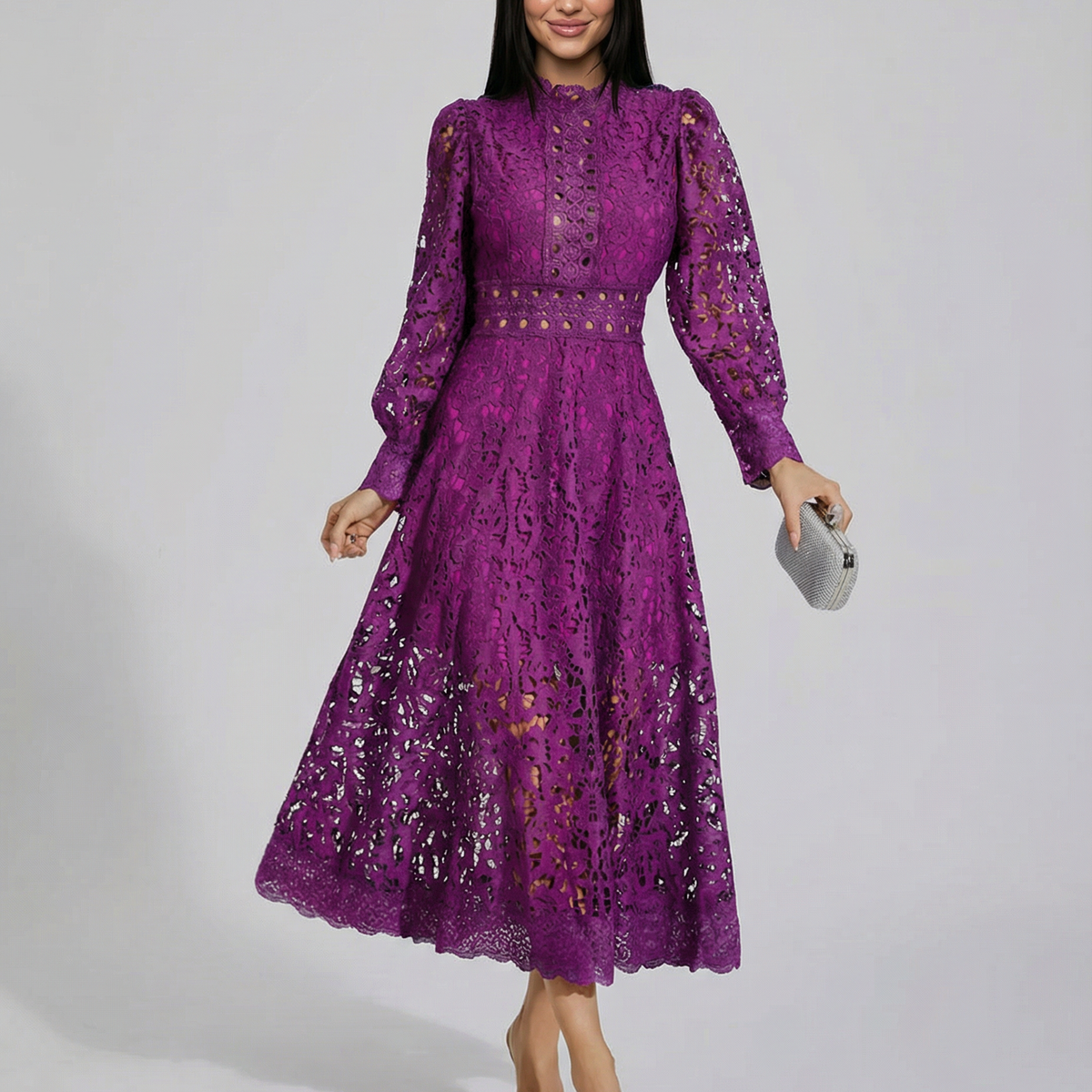 Ada | Midi Dress with Long Sleeves and Lace Detail