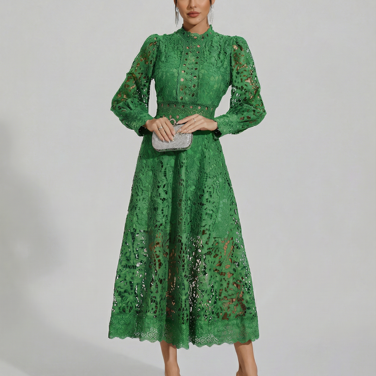 Ada | Midi Dress with Long Sleeves and Lace Detail