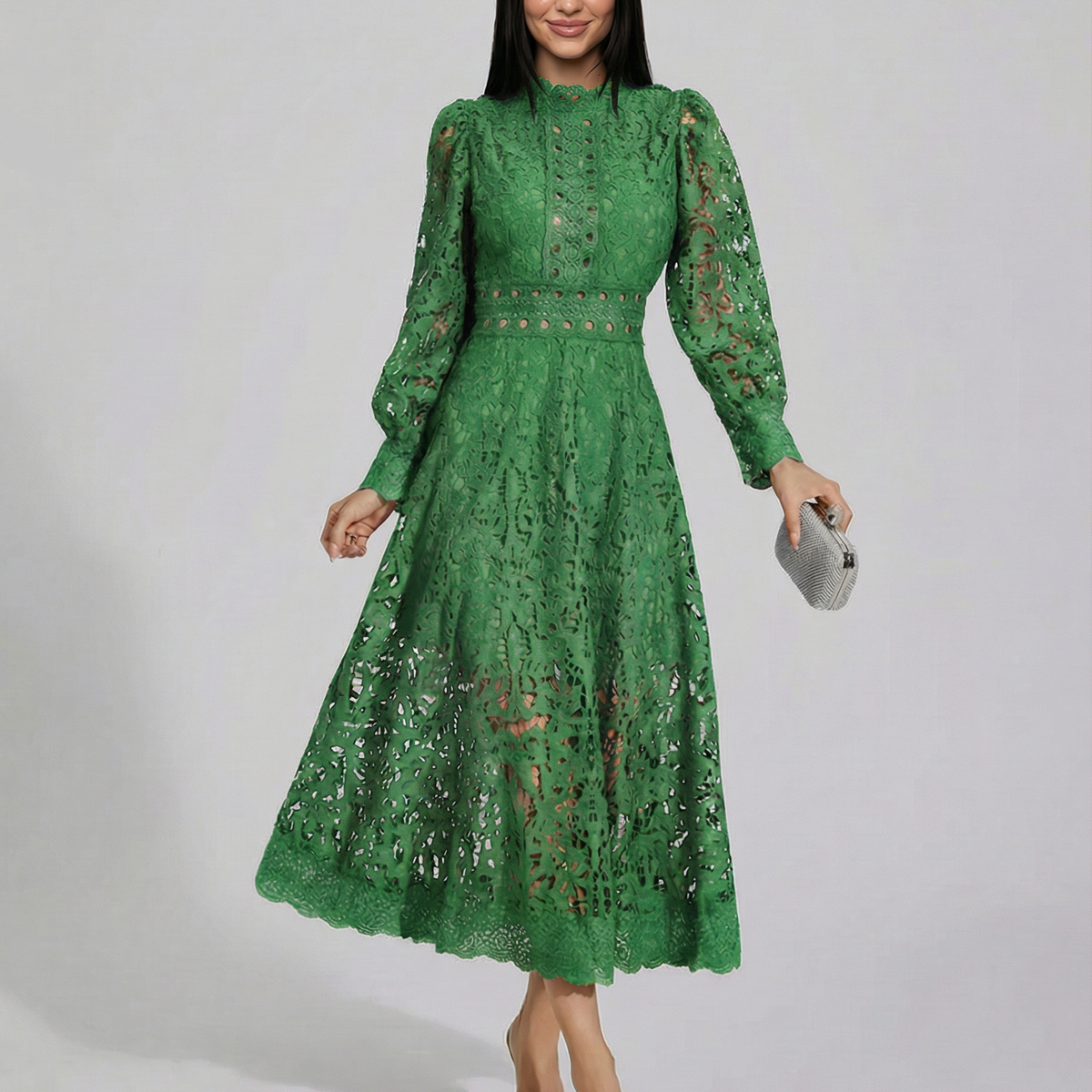Ada | Midi Dress with Long Sleeves and Lace Detail