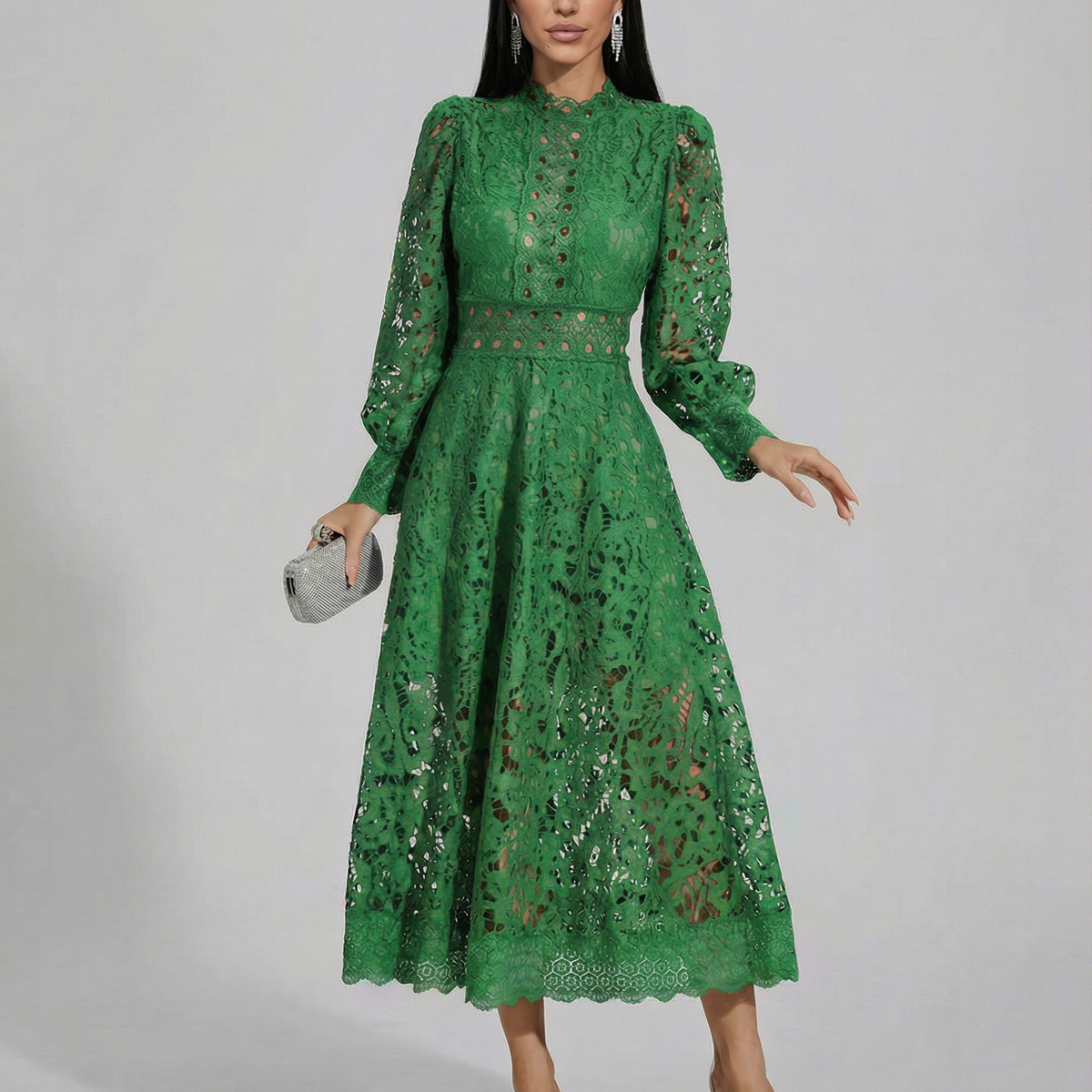 Ada | Midi Dress with Long Sleeves and Lace Detail
