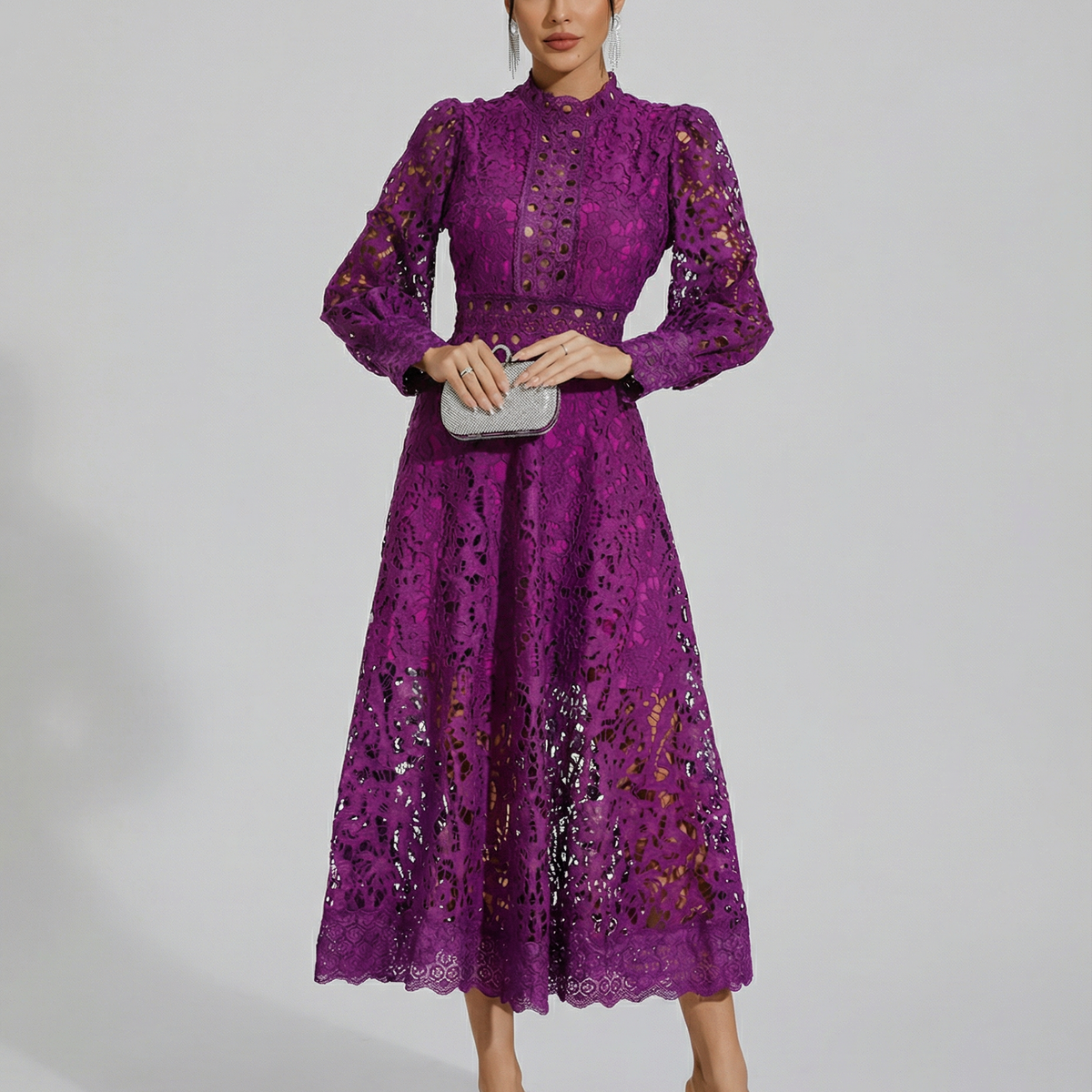 Ada | Midi Dress with Long Sleeves and Lace Detail