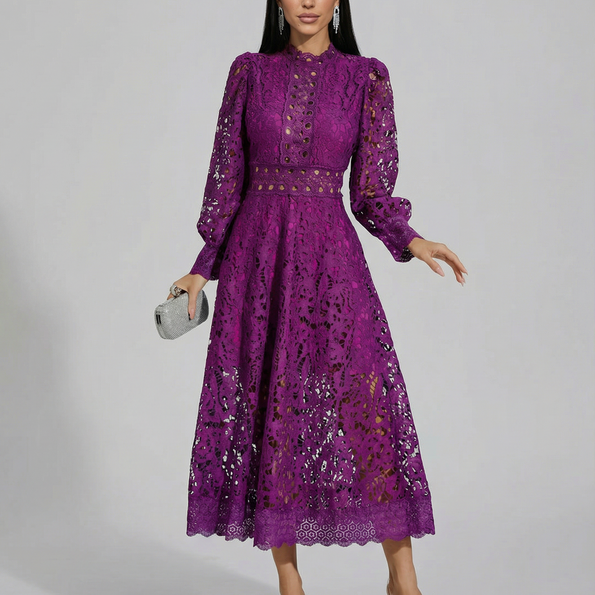 Ada | Midi Dress with Long Sleeves and Lace Detail
