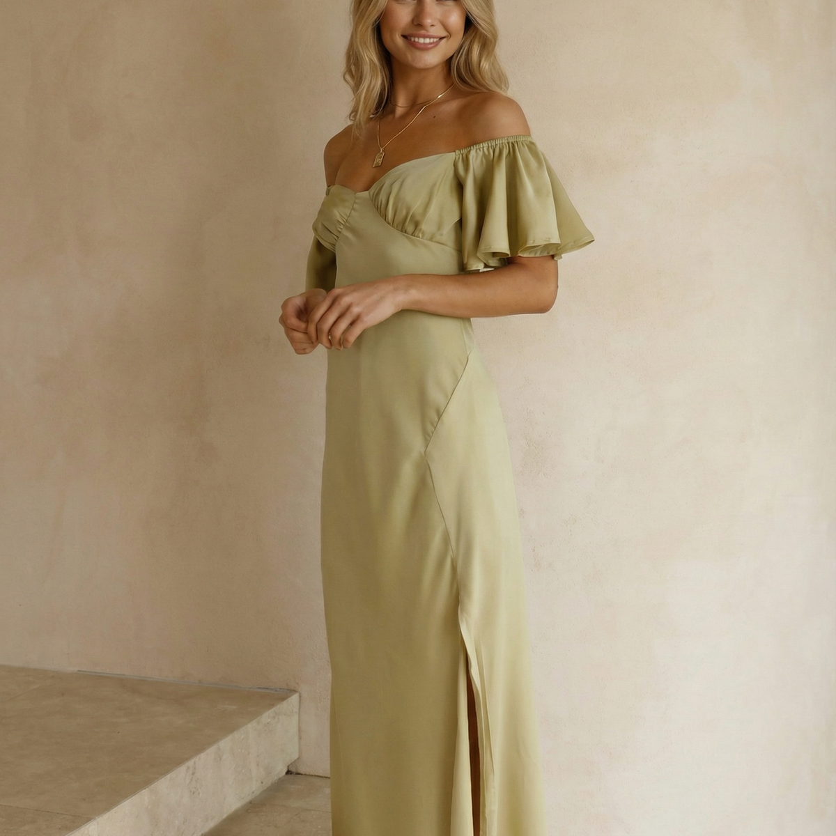 Louisa | Off Shoulder Midi Dress with Ruffle Sleeves