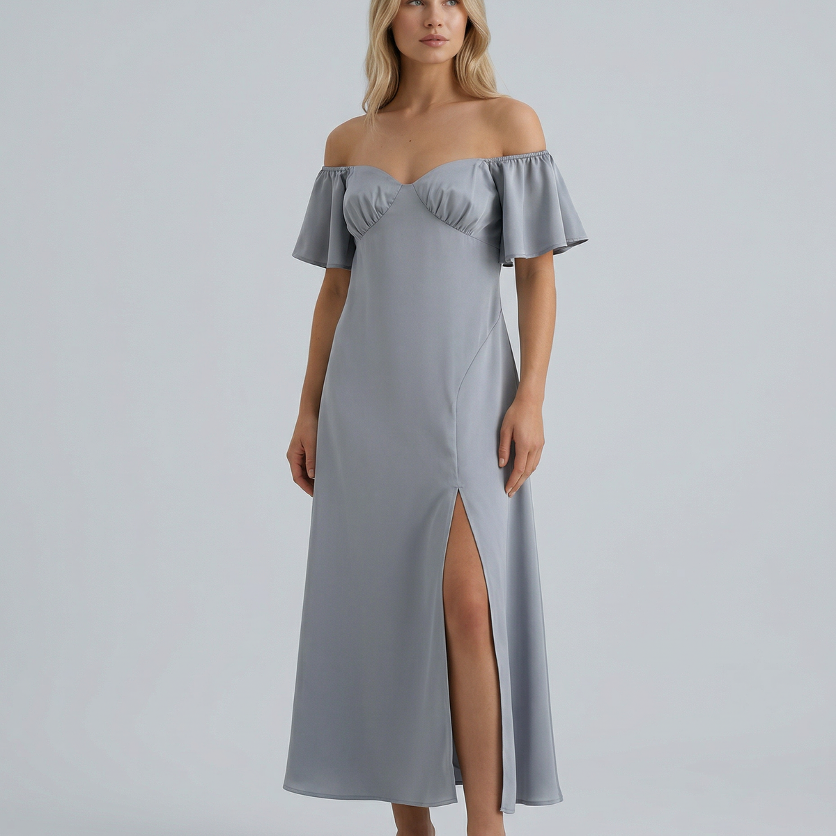 Louisa | Off Shoulder Midi Dress with Ruffle Sleeves