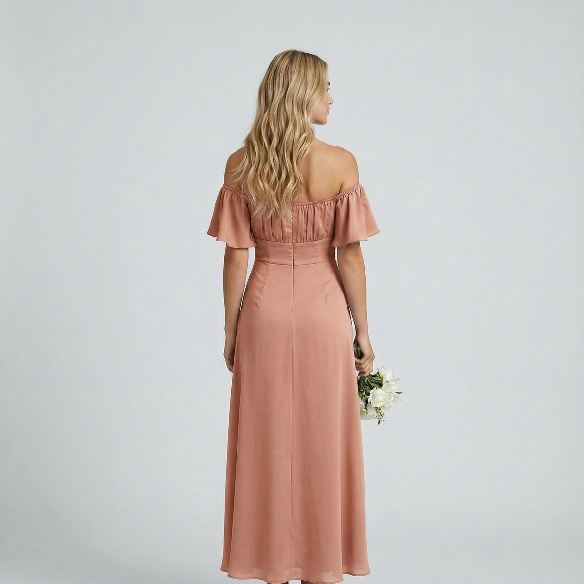 Louisa | Off Shoulder Midi Dress with Ruffle Sleeves