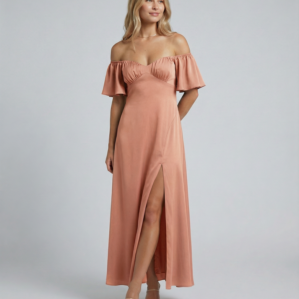 Louisa | Off Shoulder Midi Dress with Ruffle Sleeves