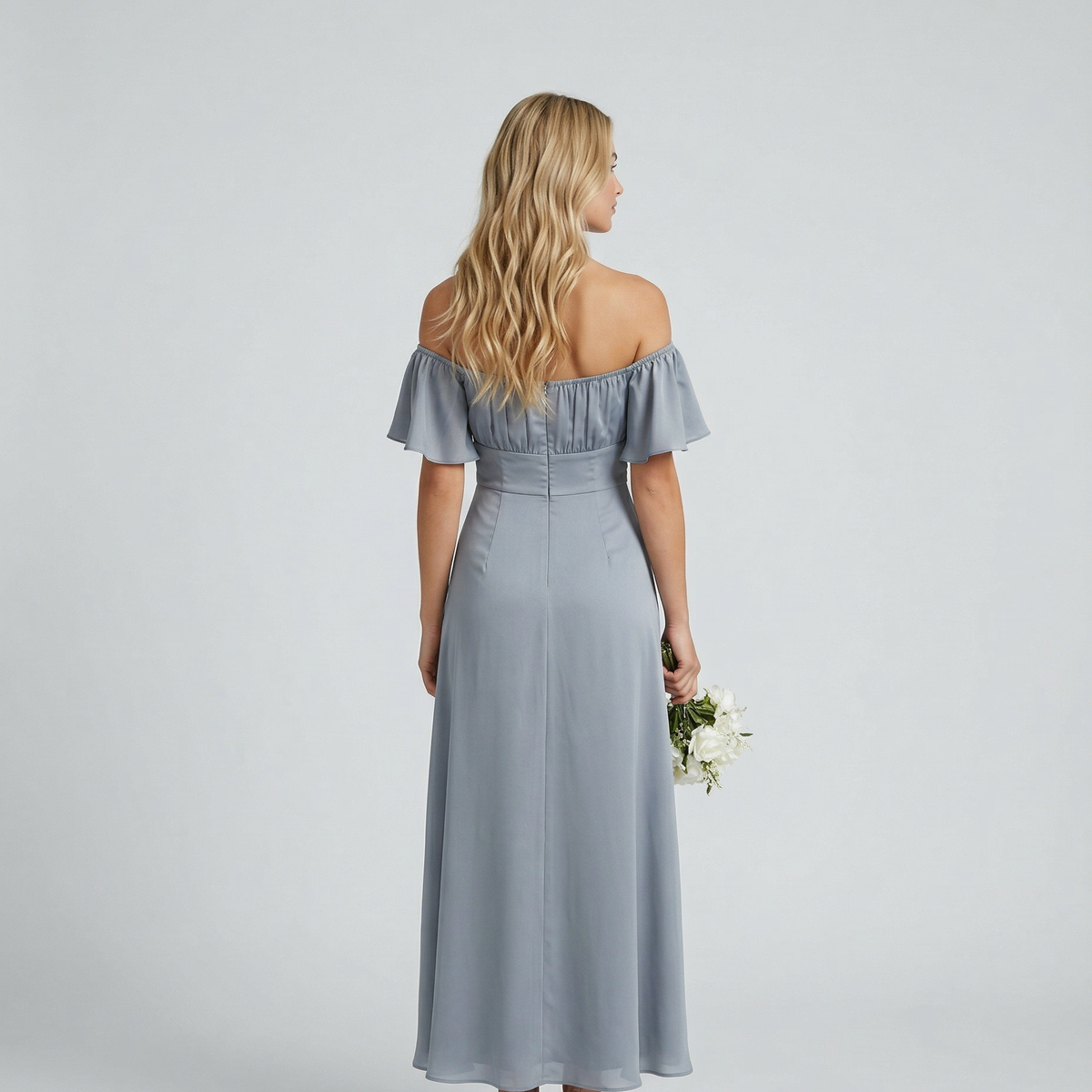 Louisa | Off Shoulder Midi Dress with Ruffle Sleeves