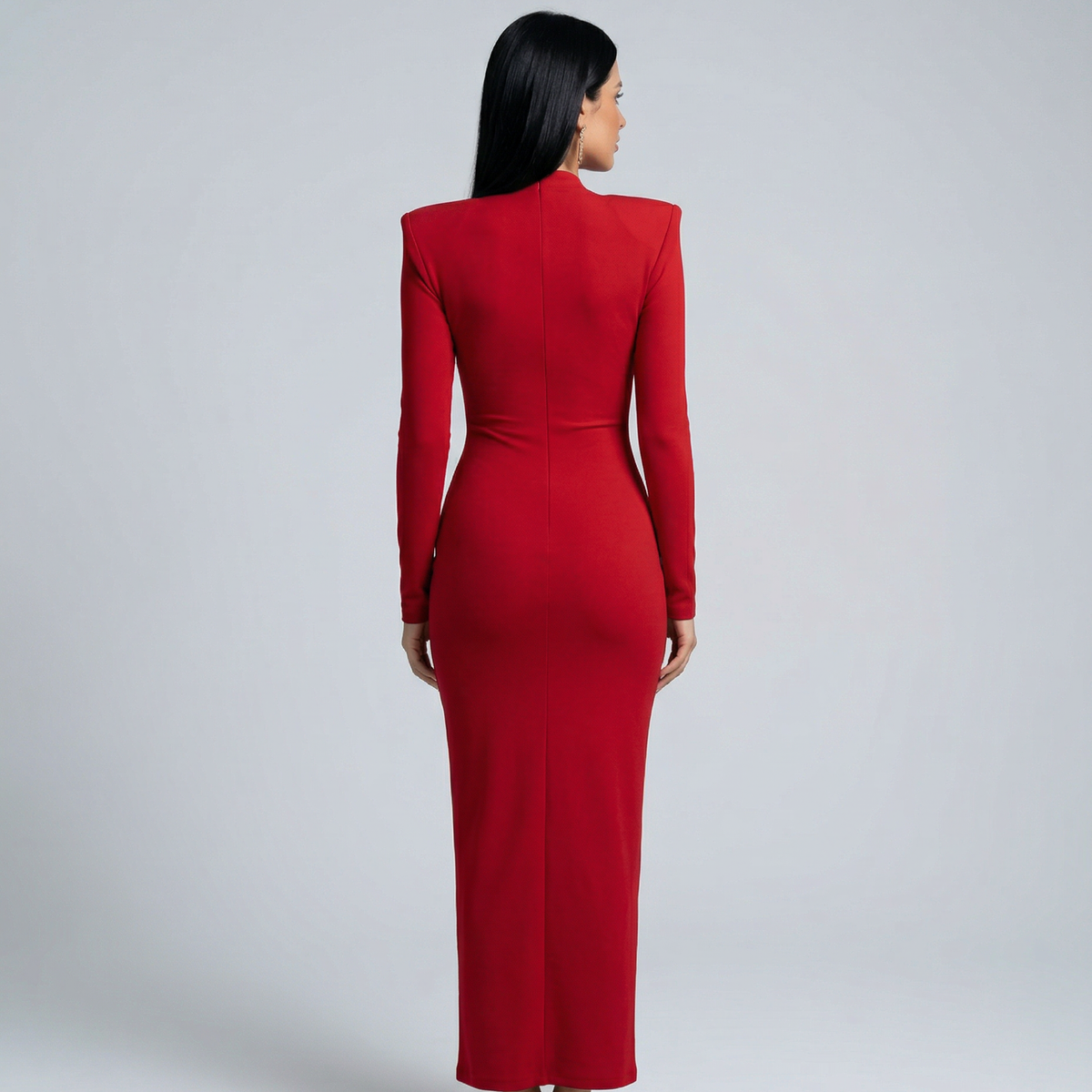 Rose | Long Sleeve Midi Dress with Front Knot Detail
