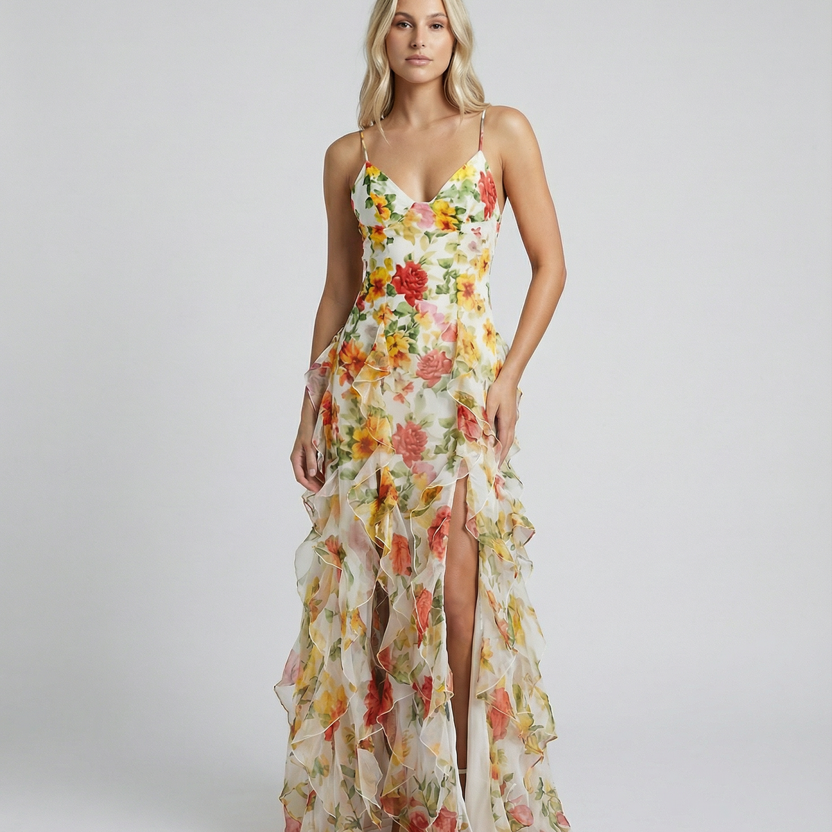 Bella | Ruffled Floral Print Maxi Dress