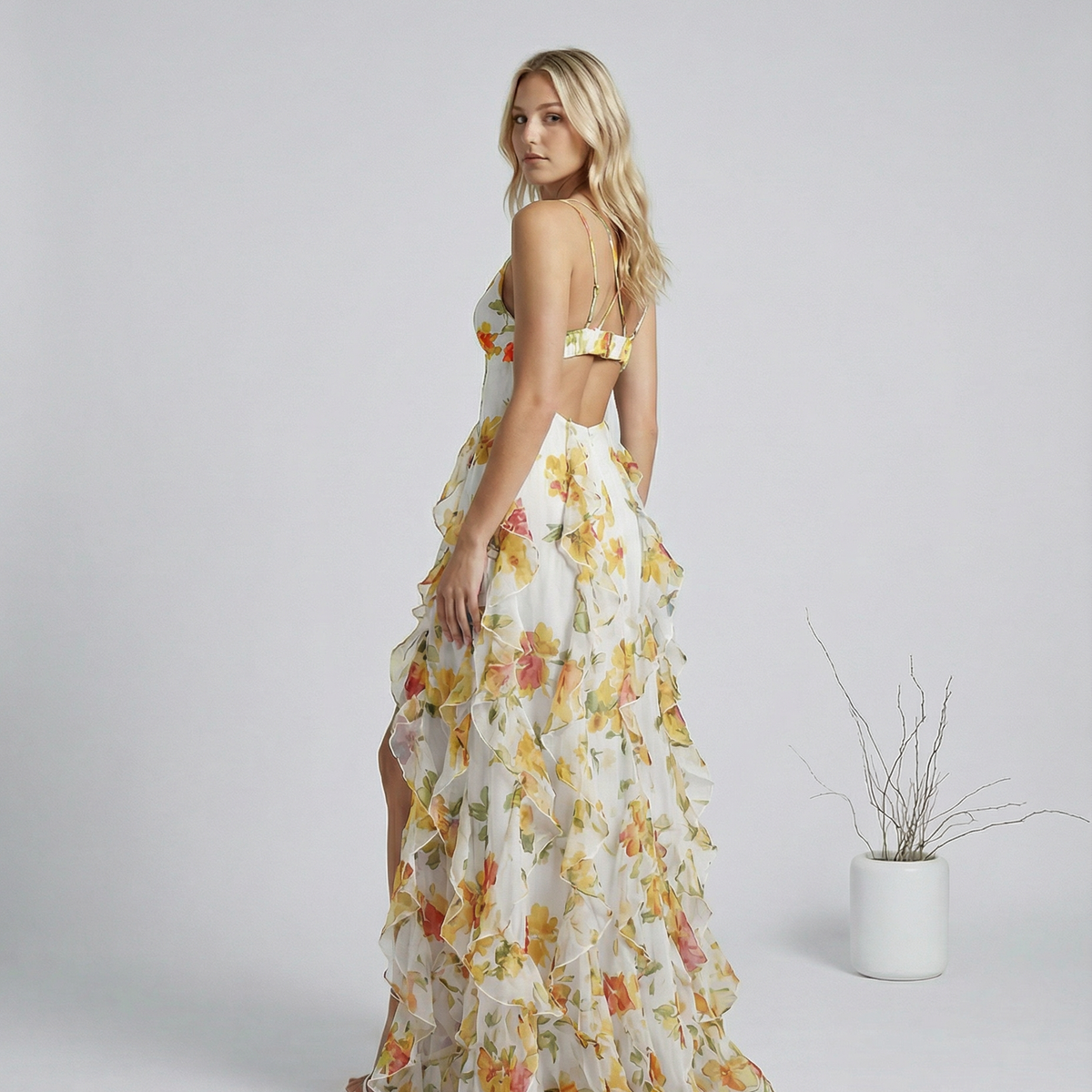 Bella | Ruffled Floral Print Maxi Dress