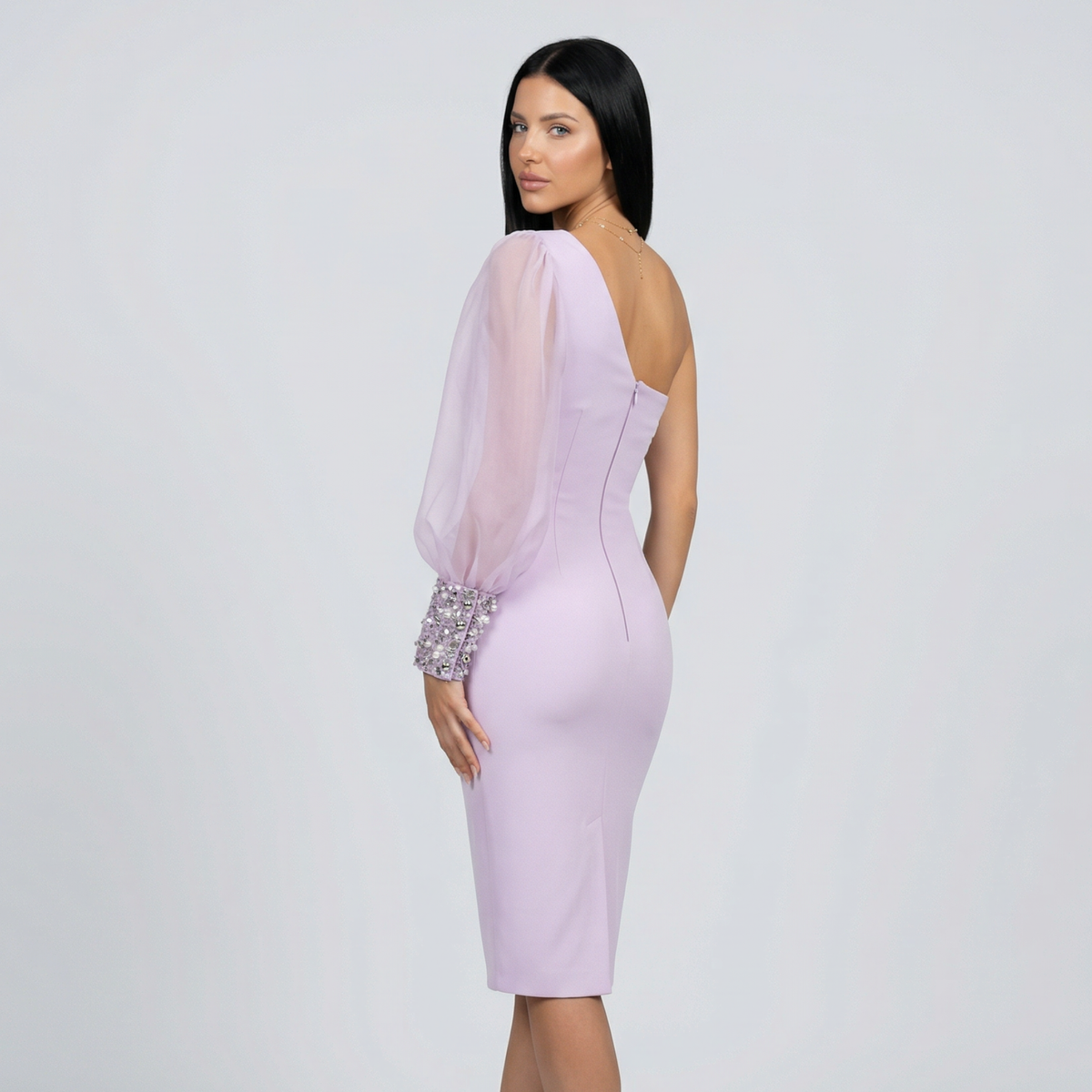 Everly | One Sleeve Sequin Detail Midi Dress