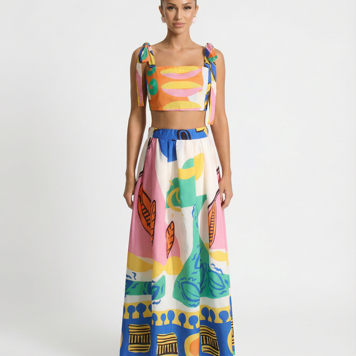Aubrey | Printed Crop Top and Midi Skirt Set