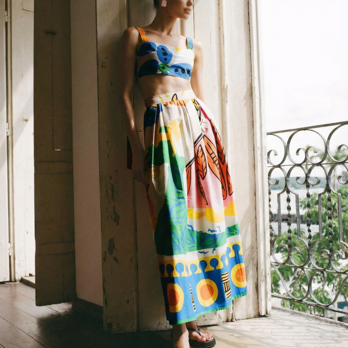 Aubrey | Printed Crop Top and Midi Skirt Set