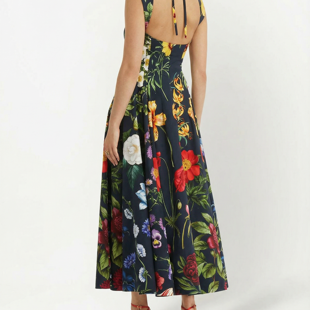 Rachel | Midi Dress with Square Neck and Tie-Back