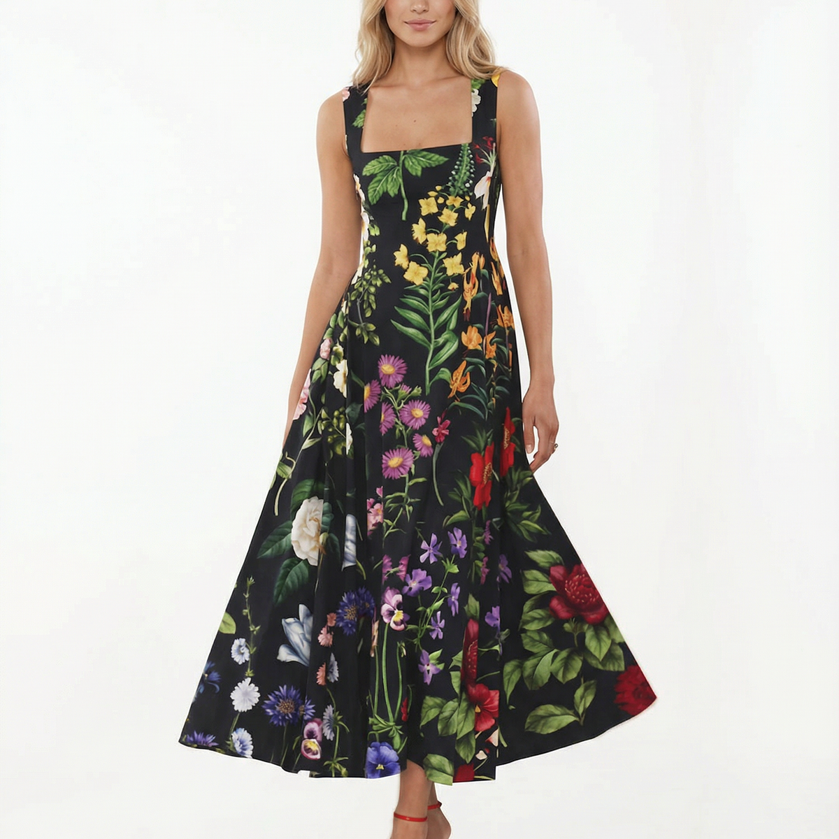 Rachel | Midi Dress with Square Neck and Tie-Back