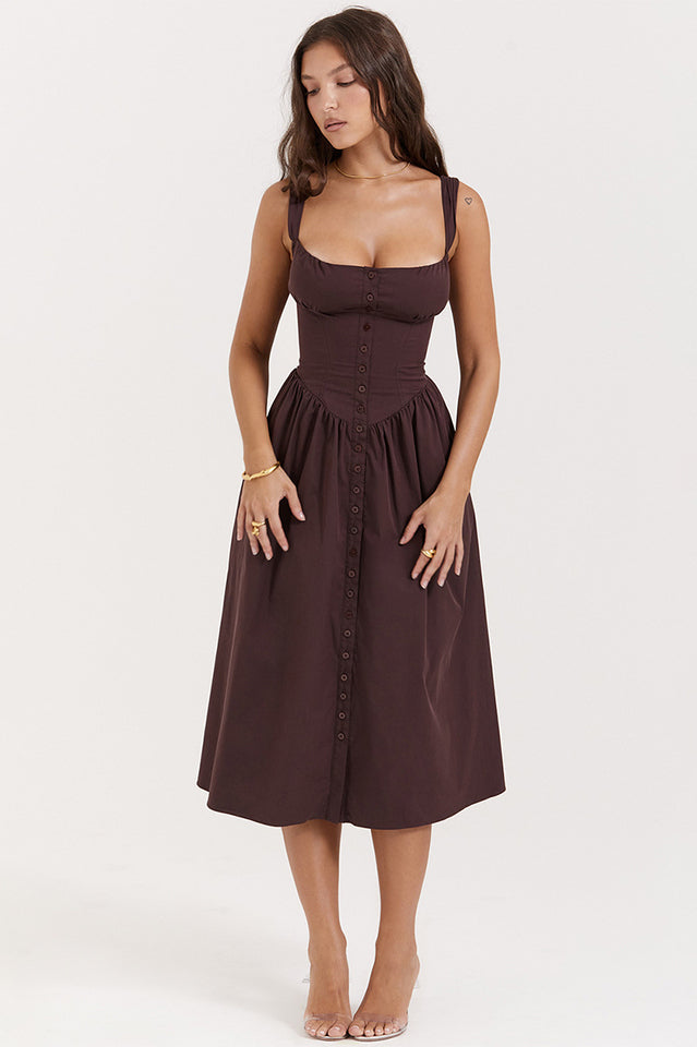 Tatiana | Corset Midi Sundress with Button Front