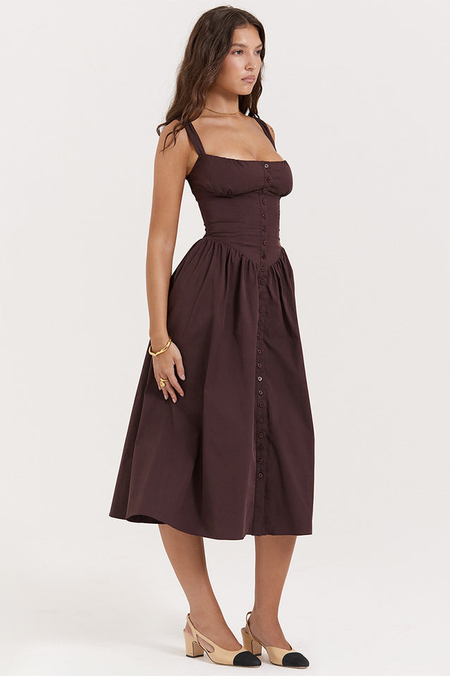 Tatiana | Corset Midi Sundress with Button Front