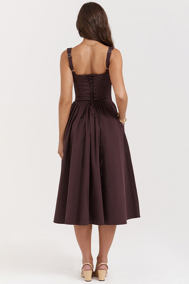 Tatiana | Corset Midi Sundress with Button Front