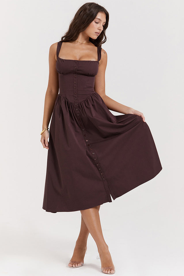 Tatiana | Corset Midi Sundress with Button Front