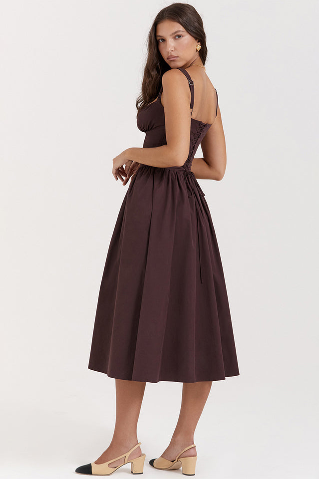 Tatiana | Corset Midi Sundress with Button Front