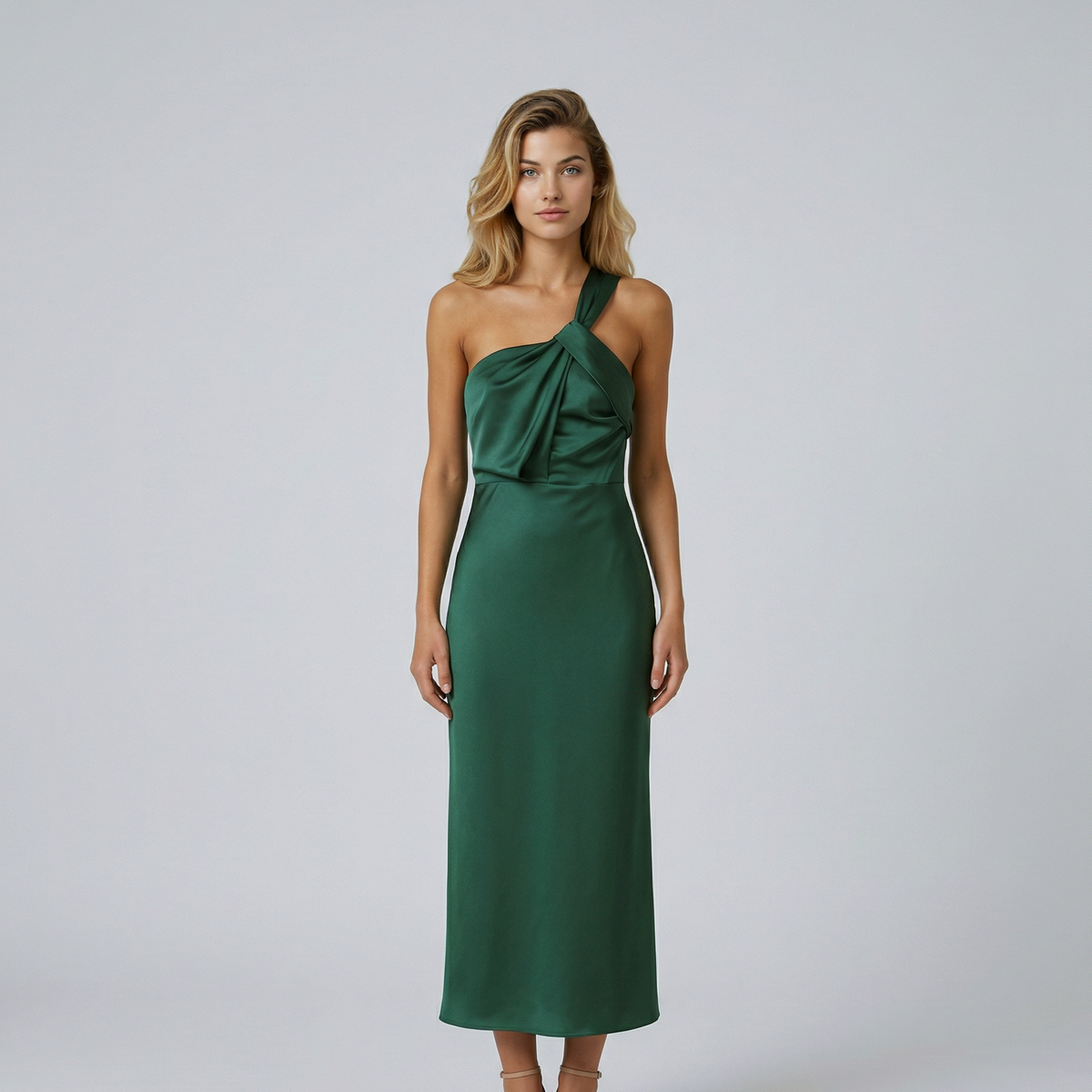 Velma | One Shoulder Satin Midi Dress