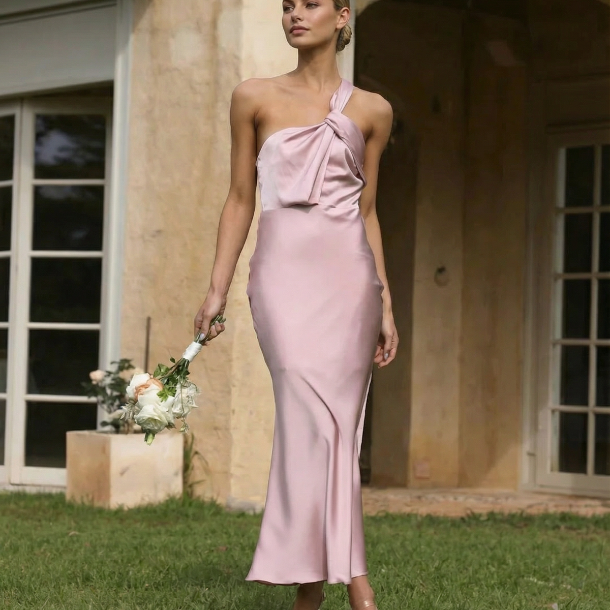Velma | One Shoulder Satin Midi Dress