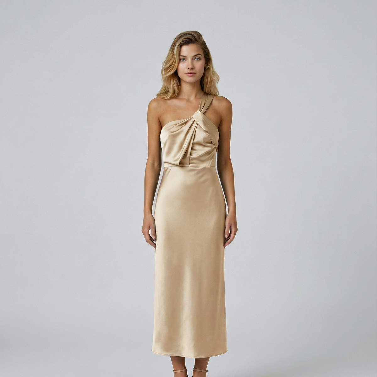 Velma | One Shoulder Satin Midi Dress