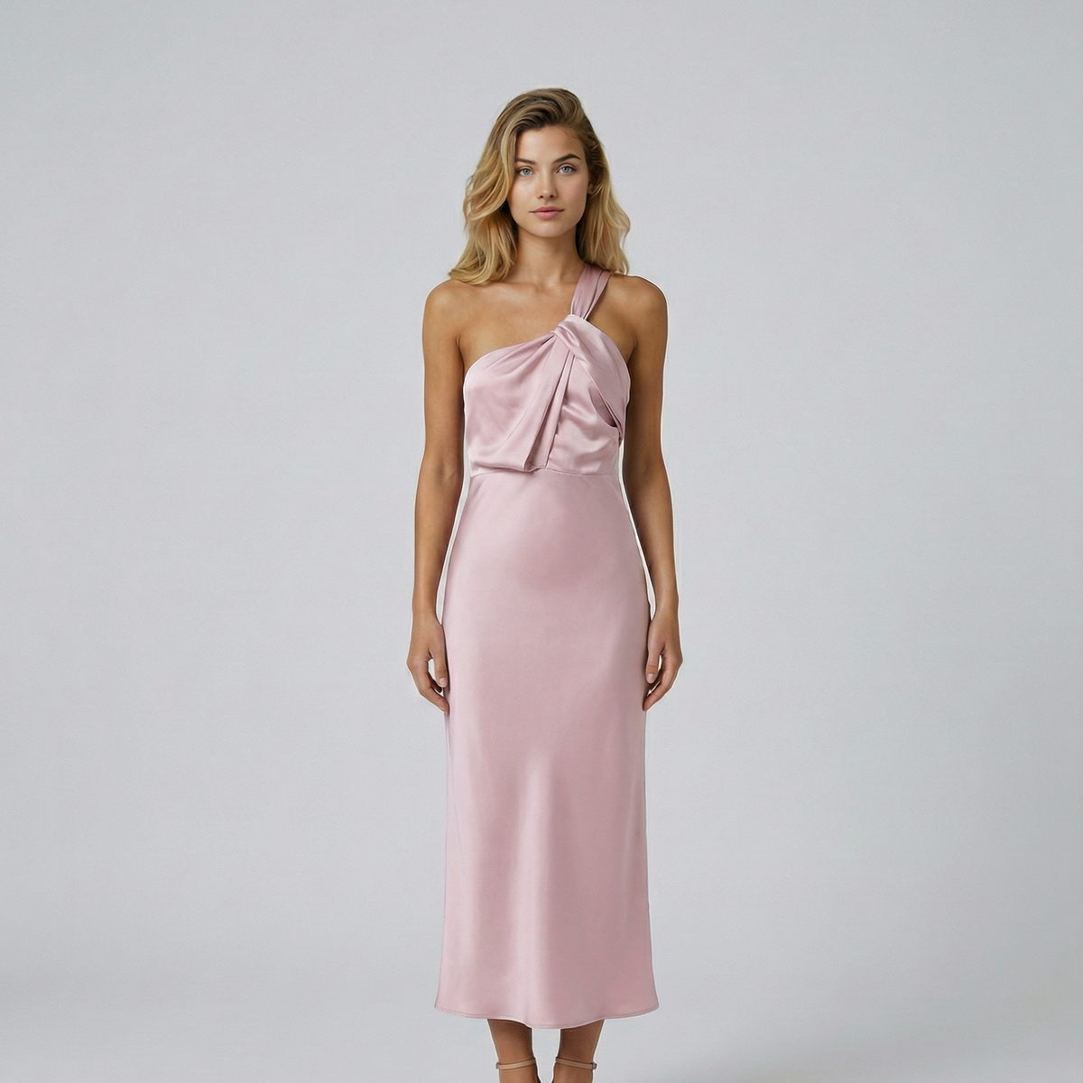 Velma | One Shoulder Satin Midi Dress