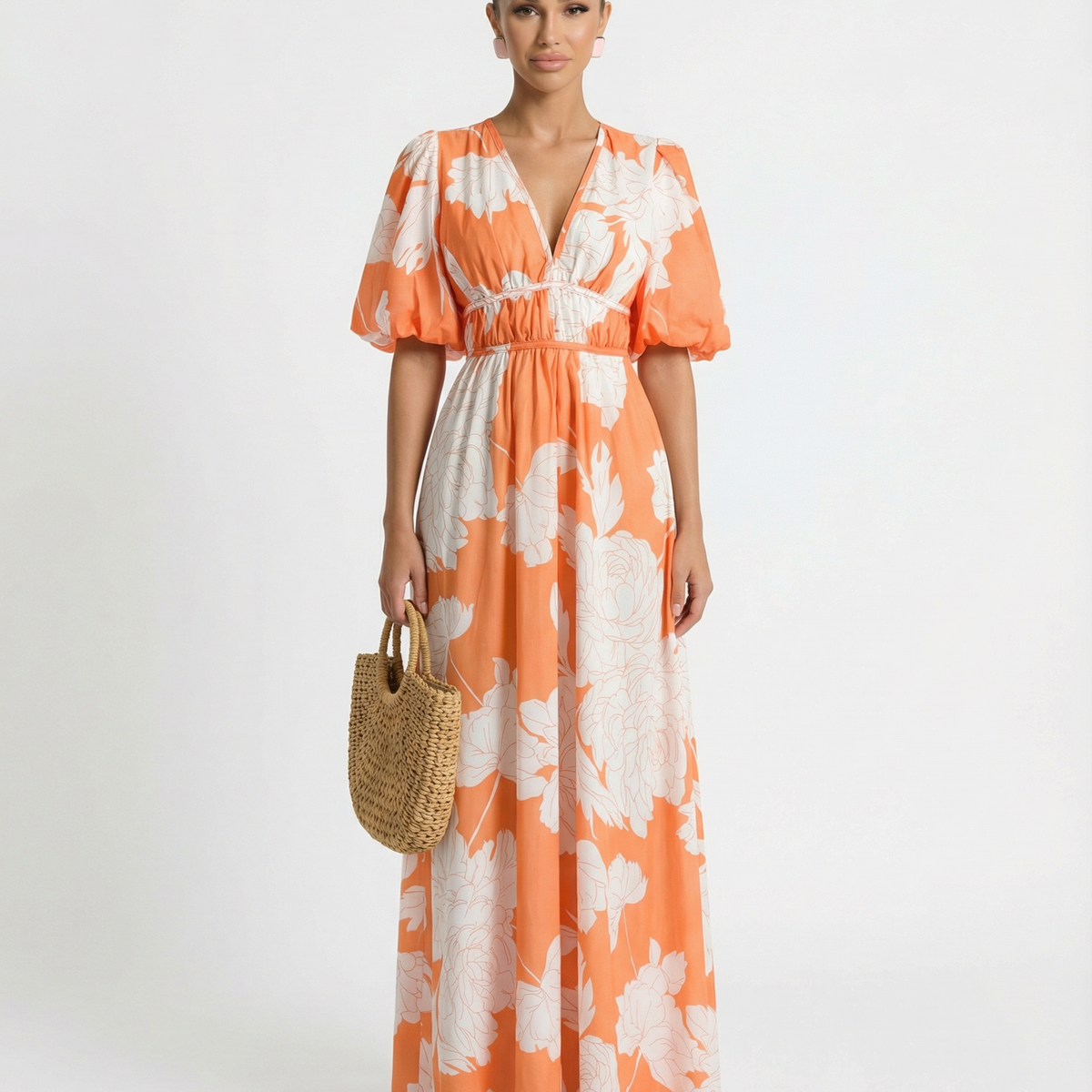 Lucille | Floral Midi Dress with Puff Sleeves
