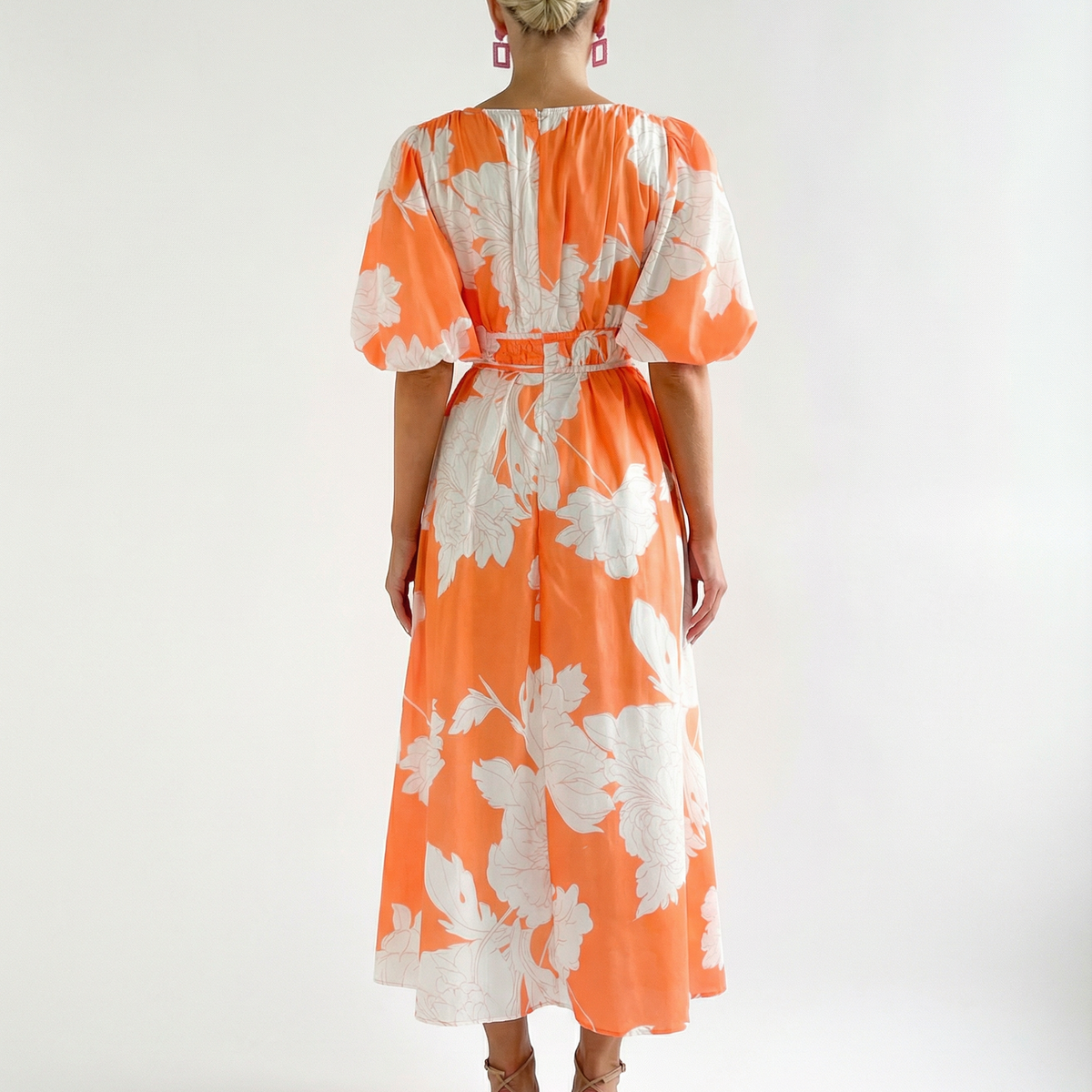 Lucille | Floral Midi Dress with Puff Sleeves