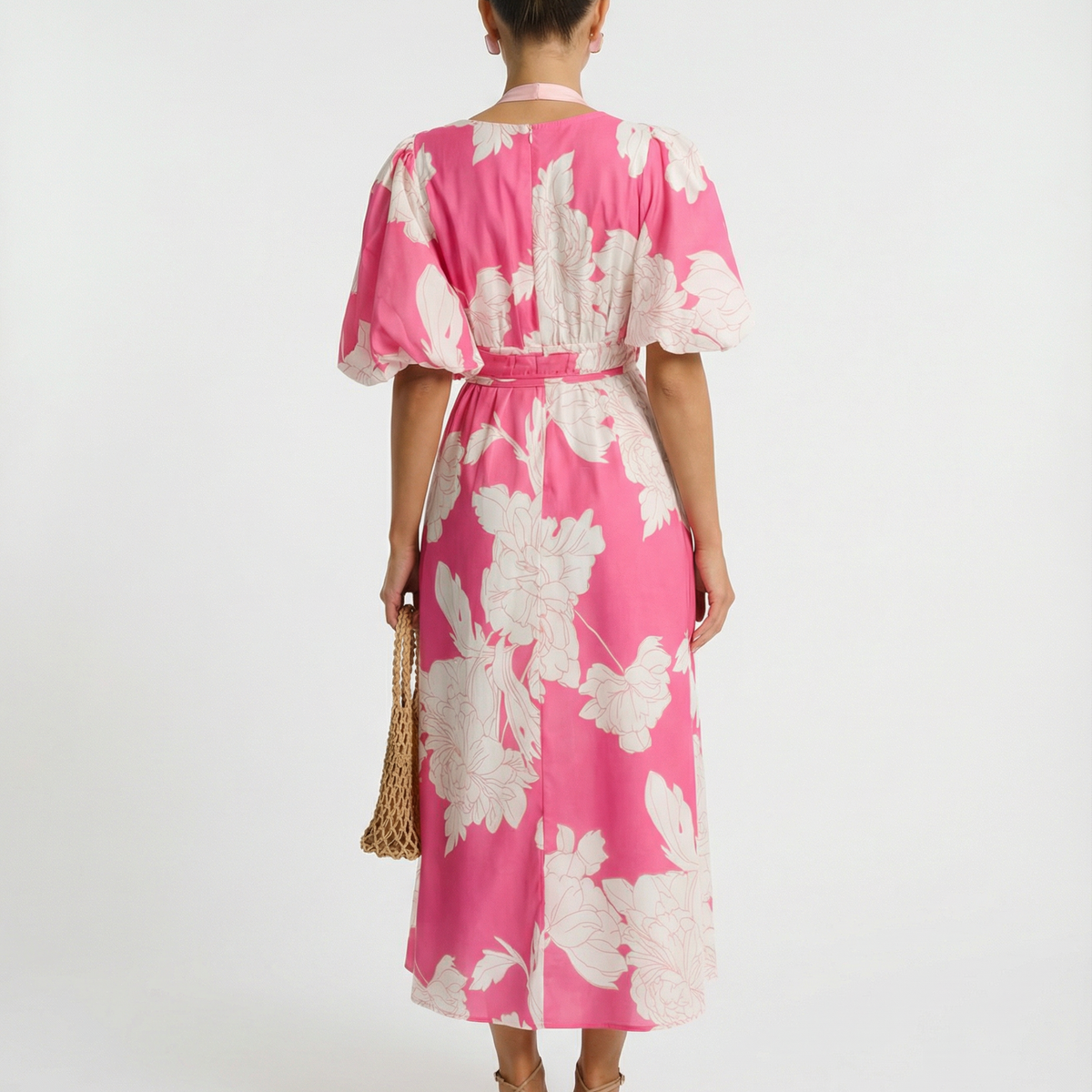 Lucille | Floral Midi Dress with Puff Sleeves