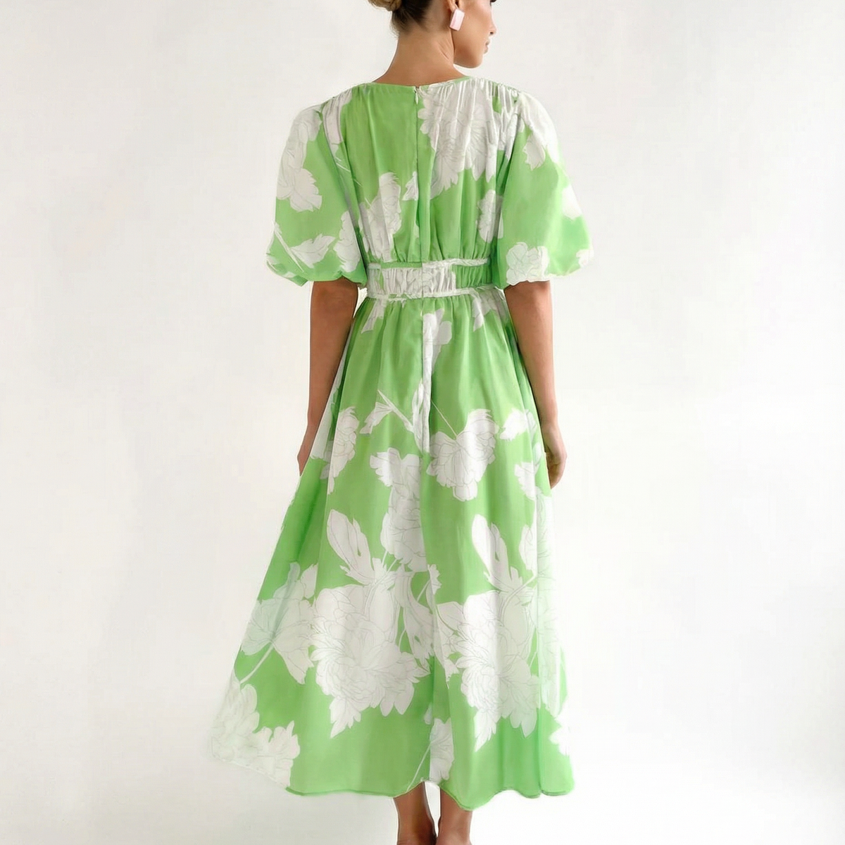 Lucille | Floral Midi Dress with Puff Sleeves