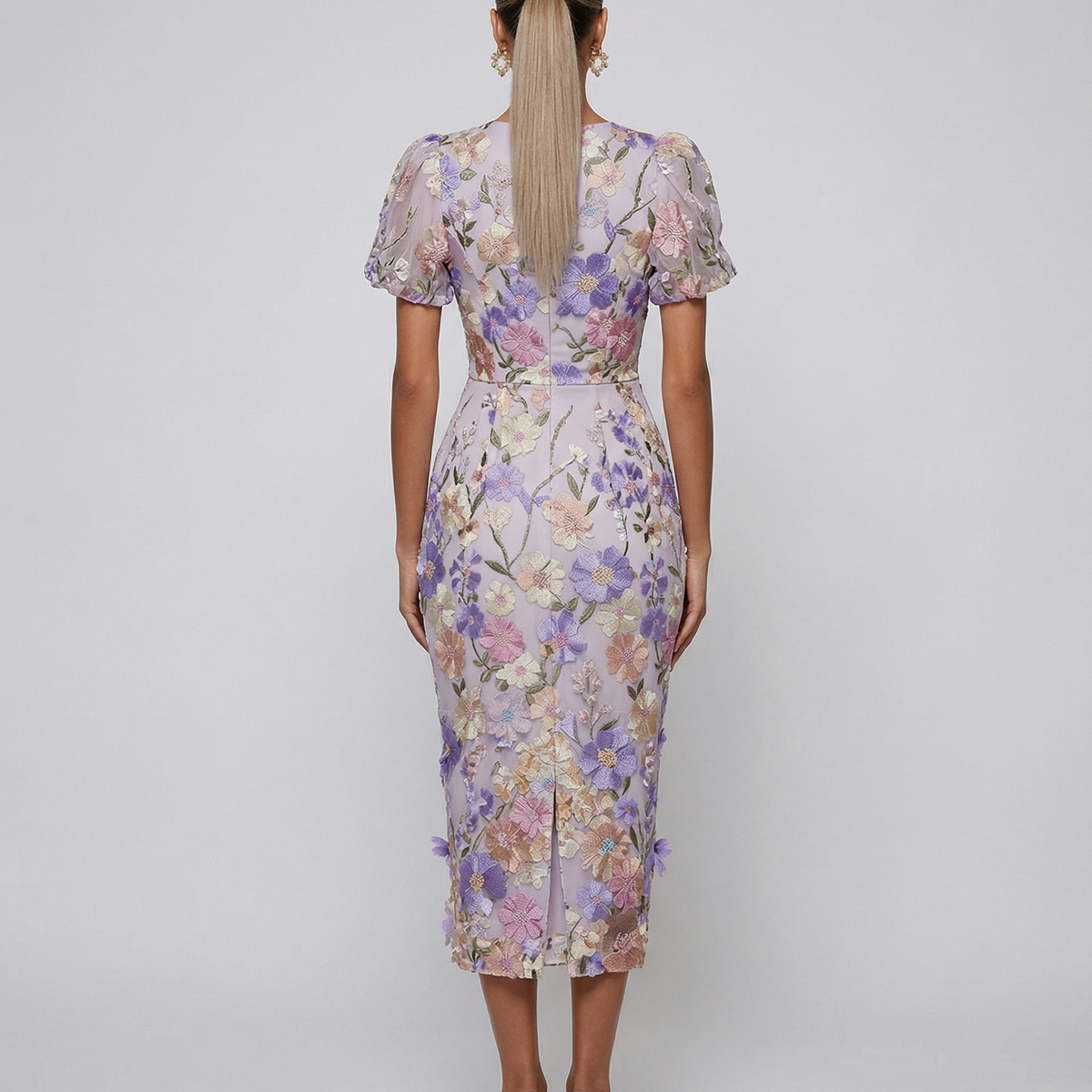 Bernice | V Neck Floral Embroidered Midi Dress