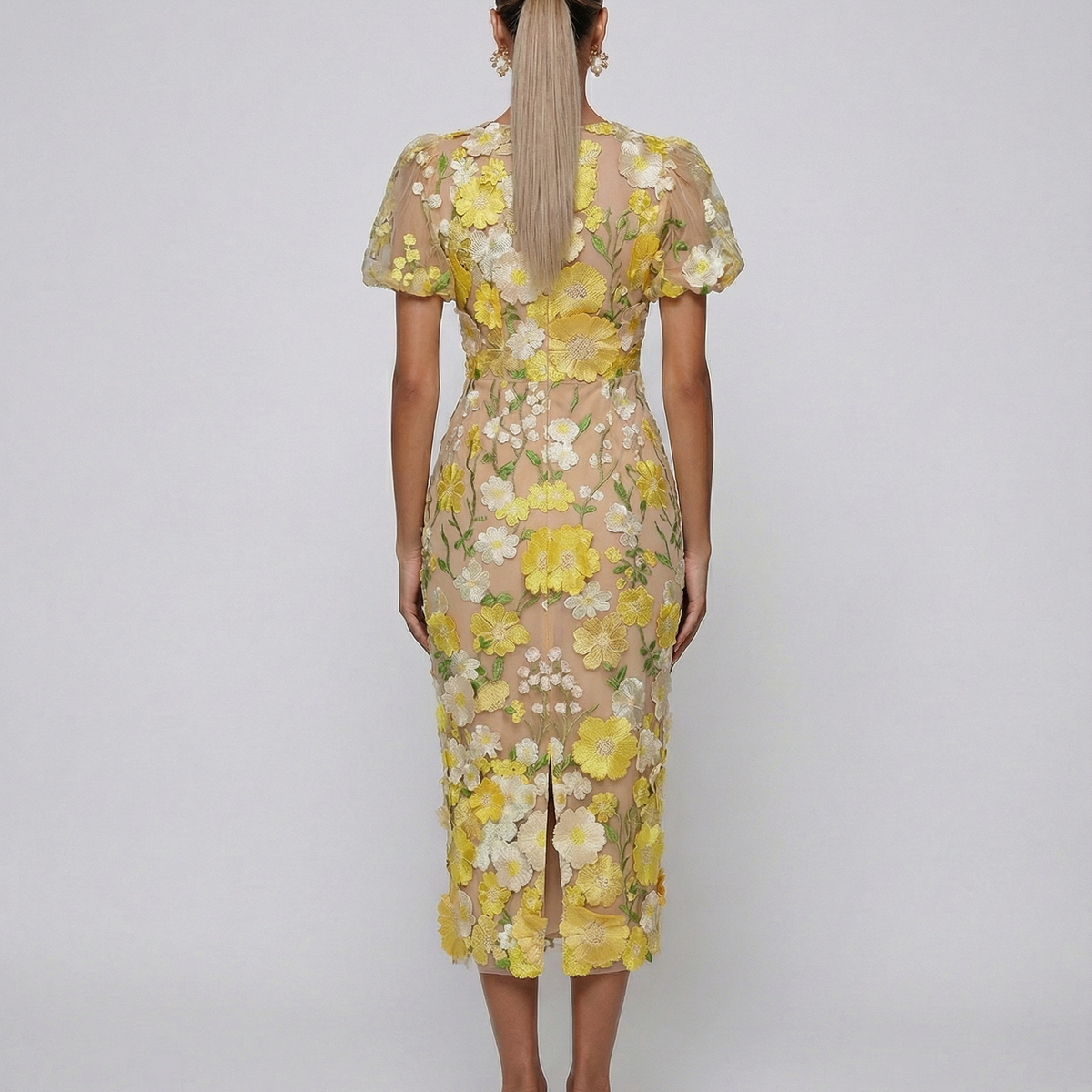 Bernice | V Neck Floral Embroidered Midi Dress