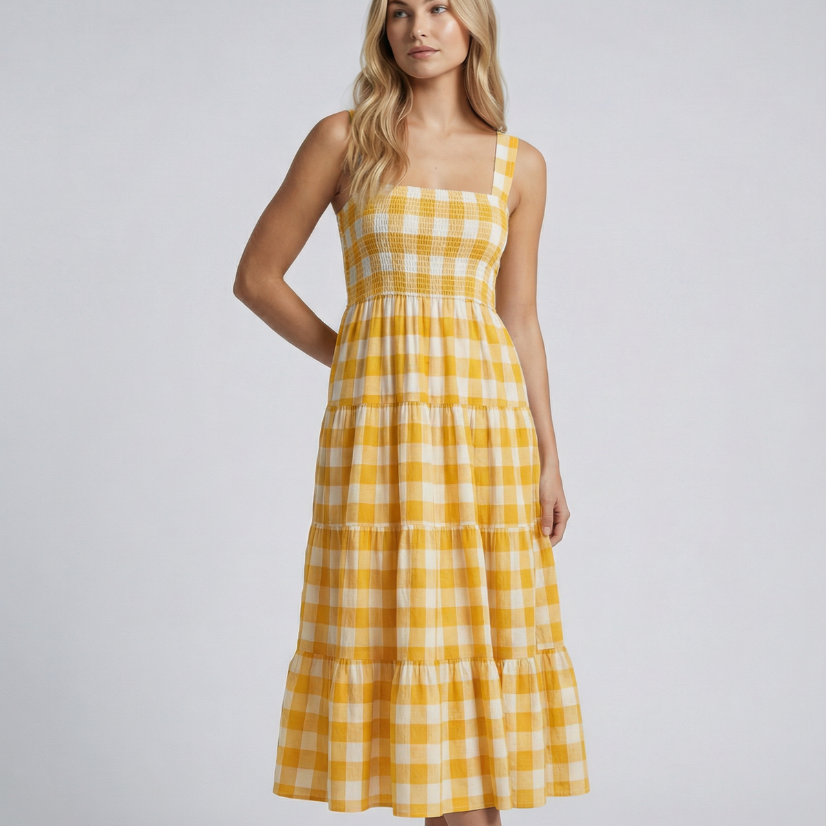Sierra | Gingham Tiered Midi Dress