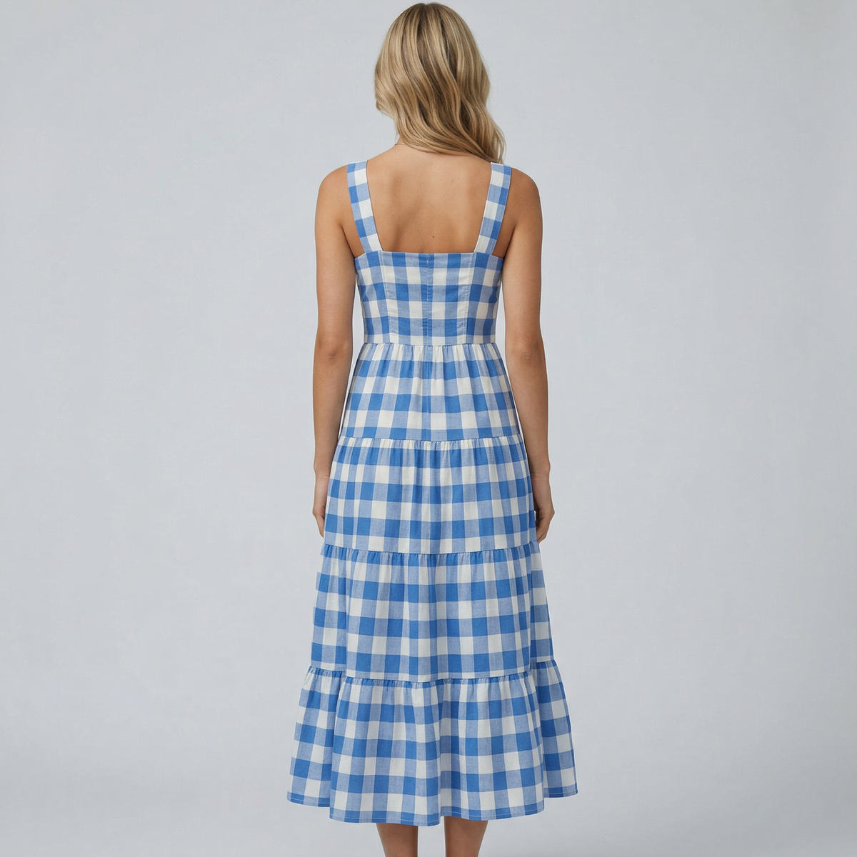 Sierra | Gingham Tiered Midi Dress