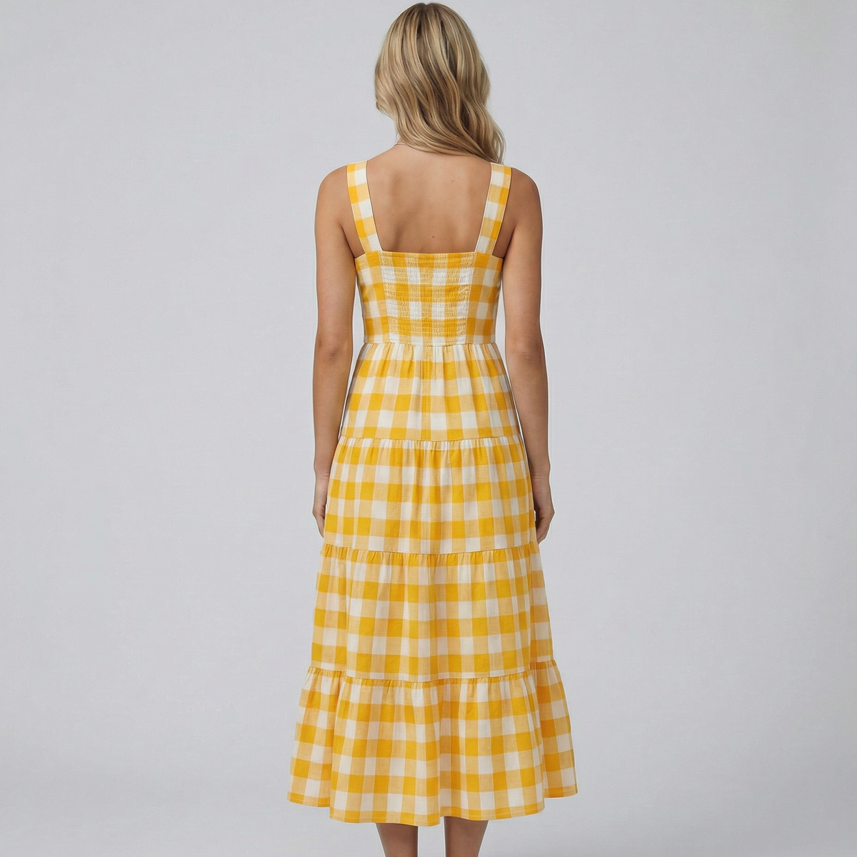 Sierra | Gingham Tiered Midi Dress