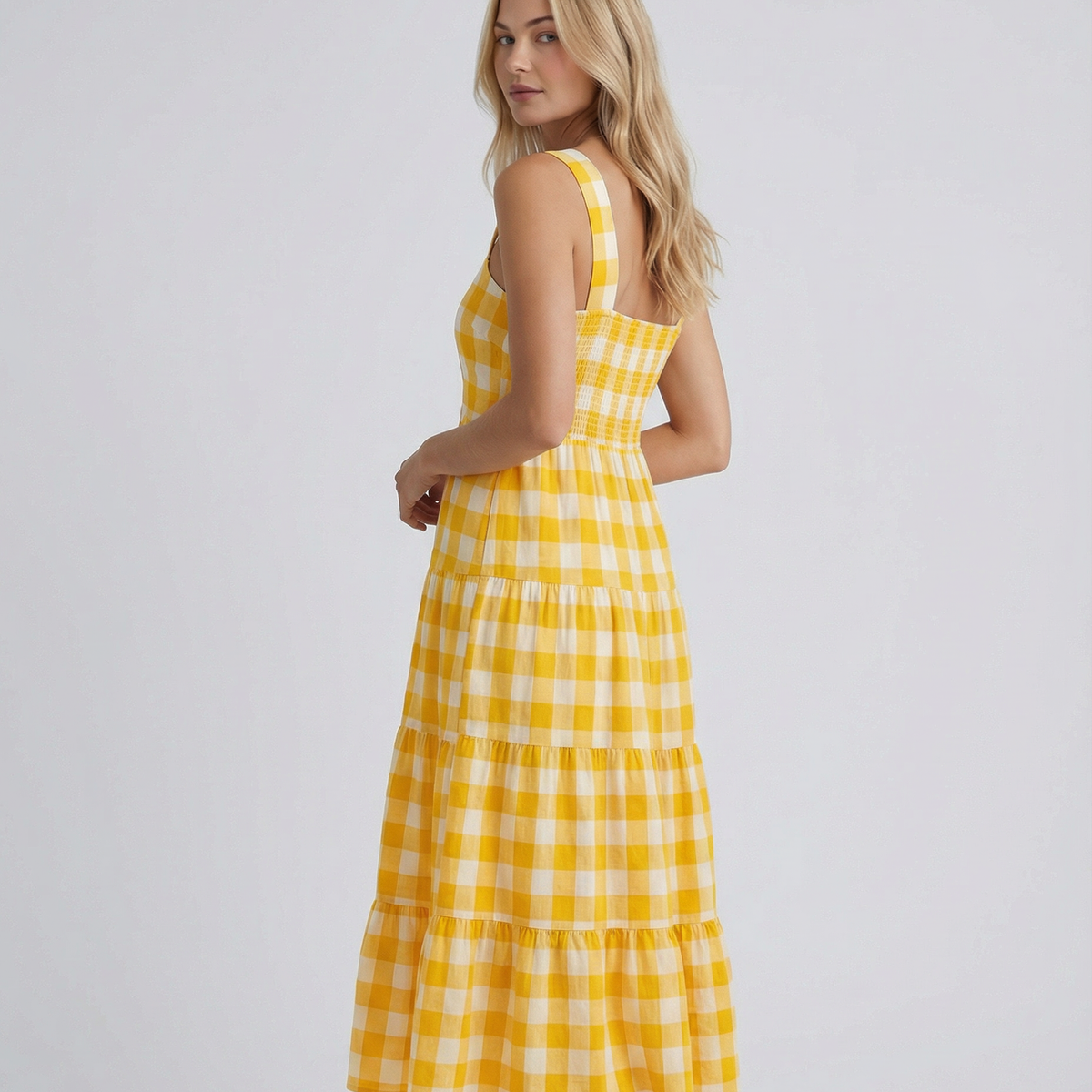 Sierra | Gingham Tiered Midi Dress