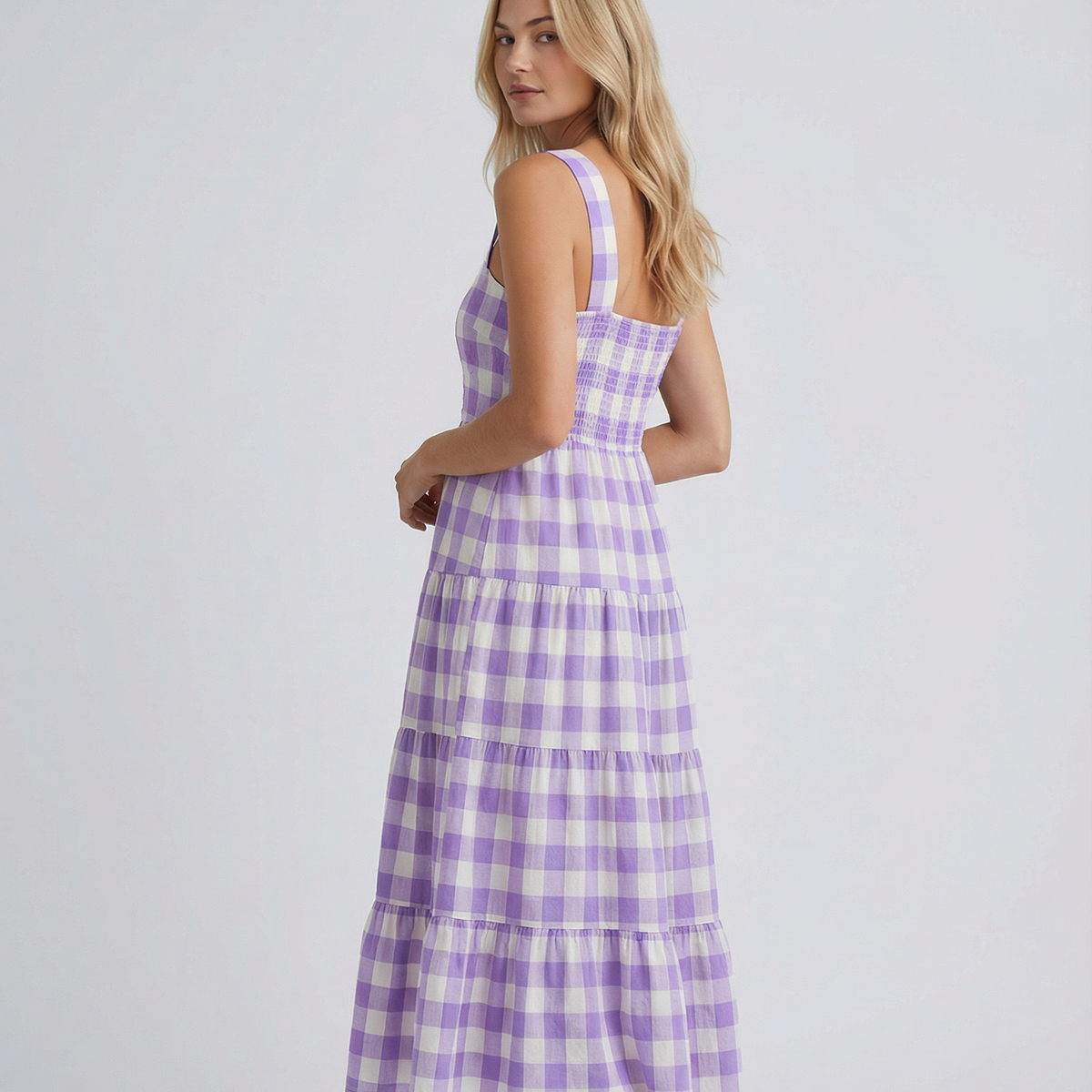 Sierra | Gingham Tiered Midi Dress