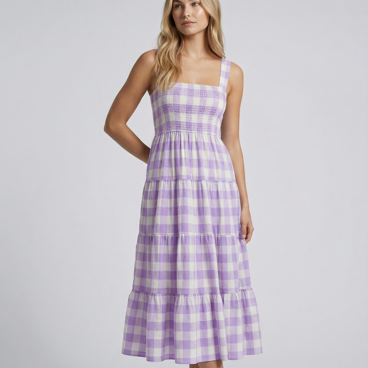 Sierra | Gingham Tiered Midi Dress