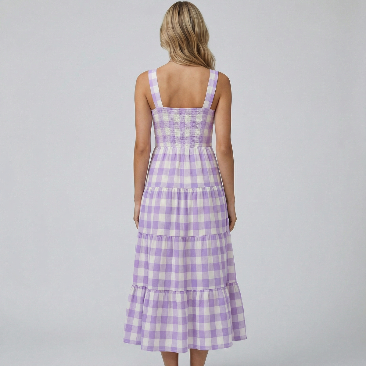 Sierra | Gingham Tiered Midi Dress