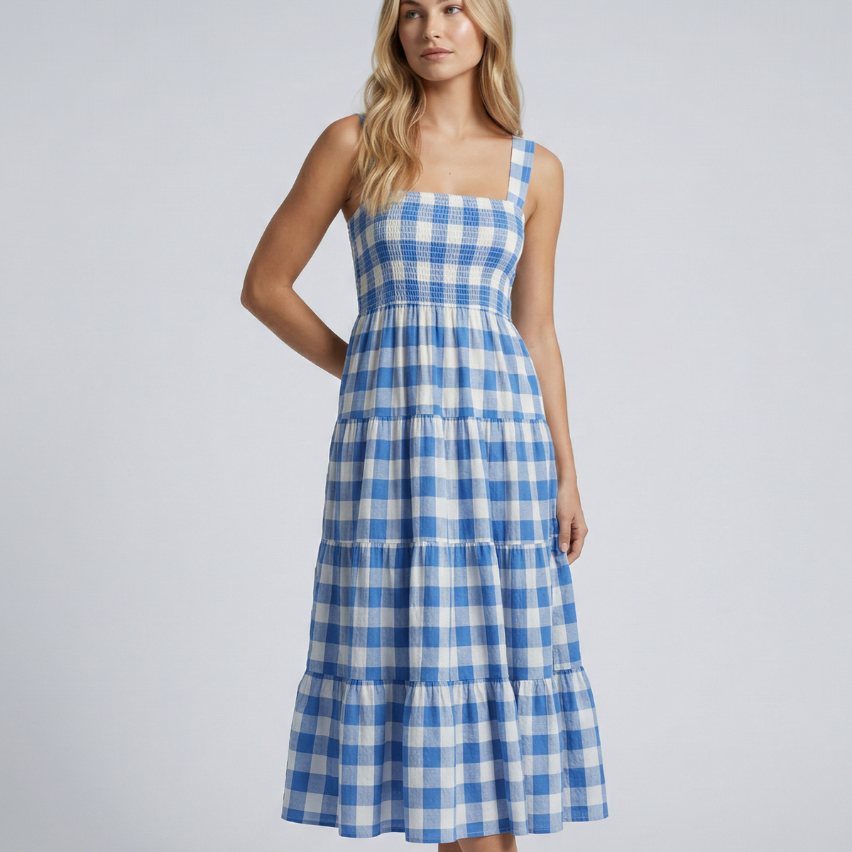 Sierra | Gingham Tiered Midi Dress