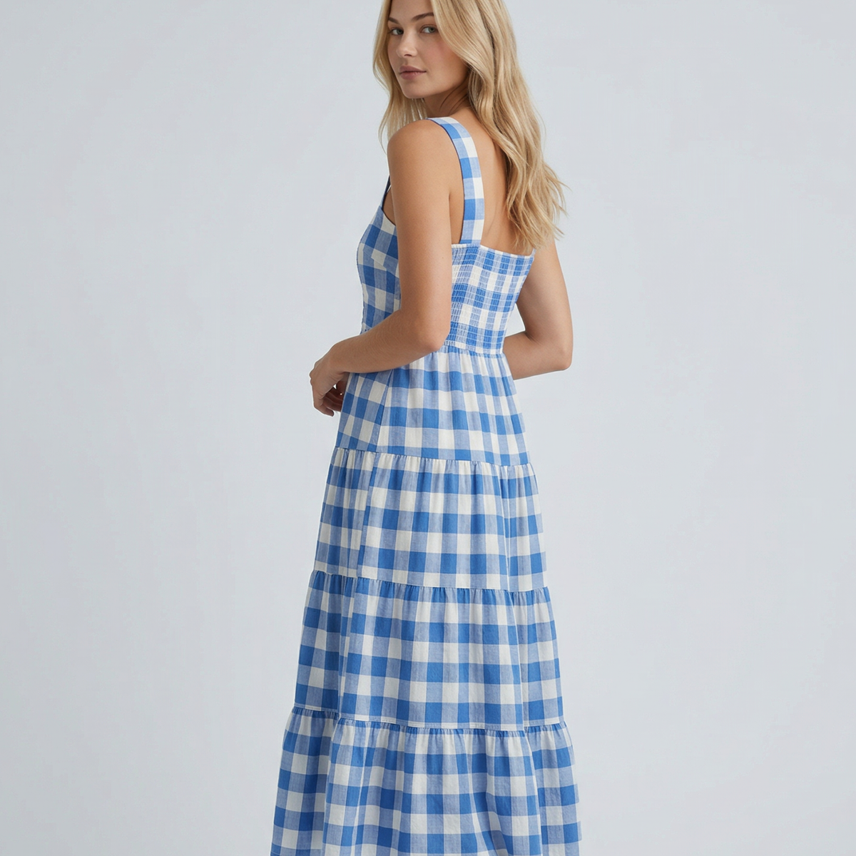 Sierra | Gingham Tiered Midi Dress