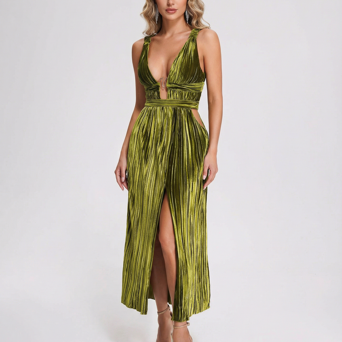 Thyme | Velvet Midi Dress with Front Slit