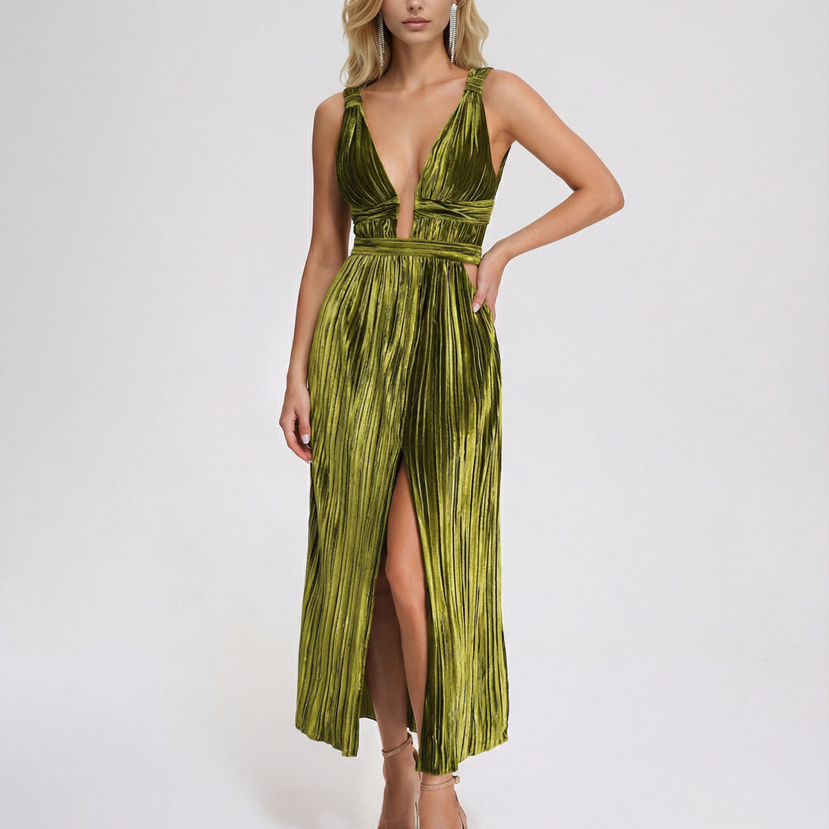 Thyme | Velvet Midi Dress with Front Slit